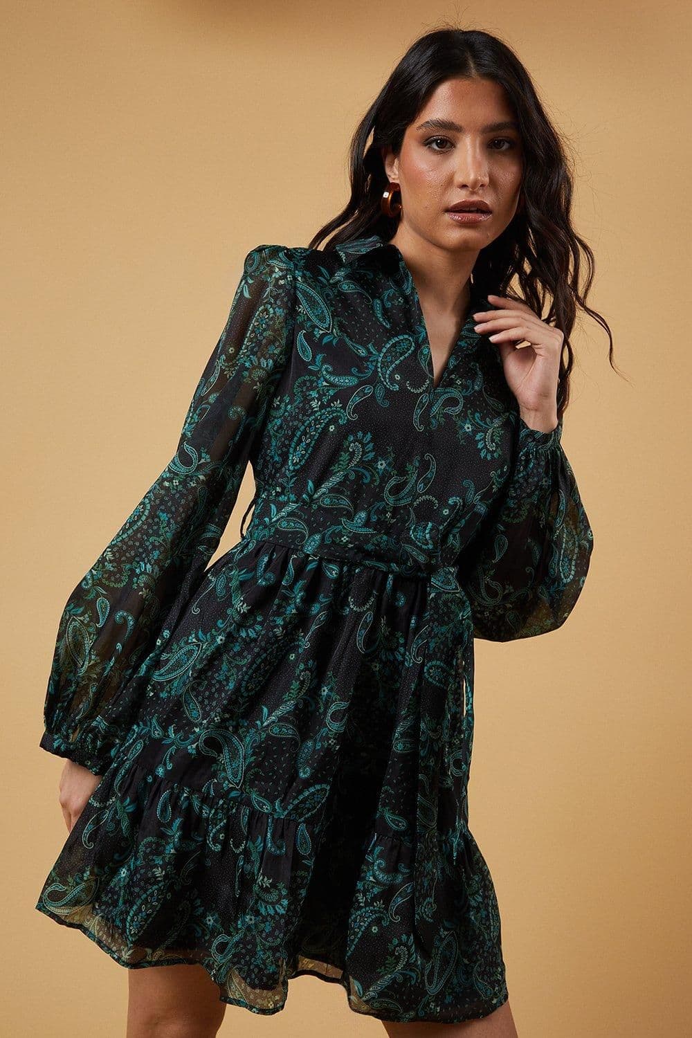 Oasis Women's Organza Collared Mini Dress in Teal