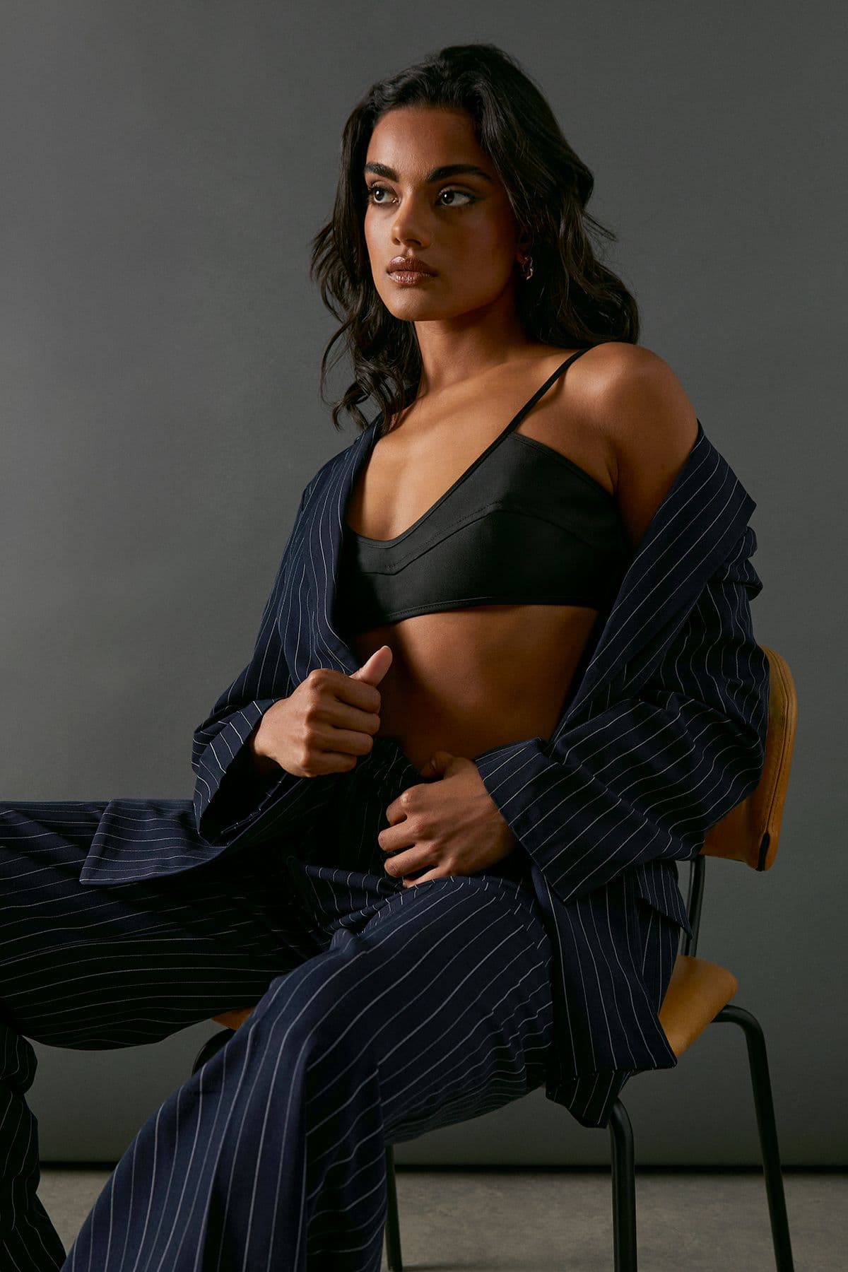 Warehouse Women's Heavy Satin Strappy Seaming Bralette in Black