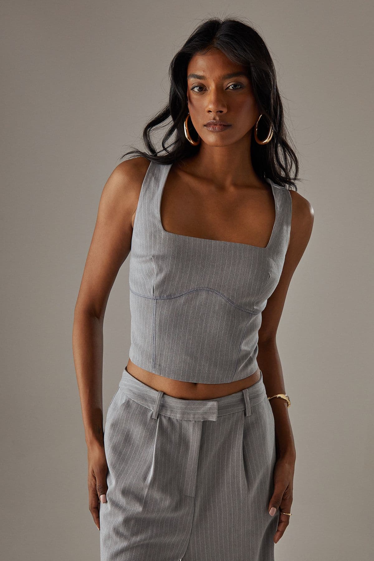 Warehouse Women's Tailored Square Neck Corset in Ash Grey