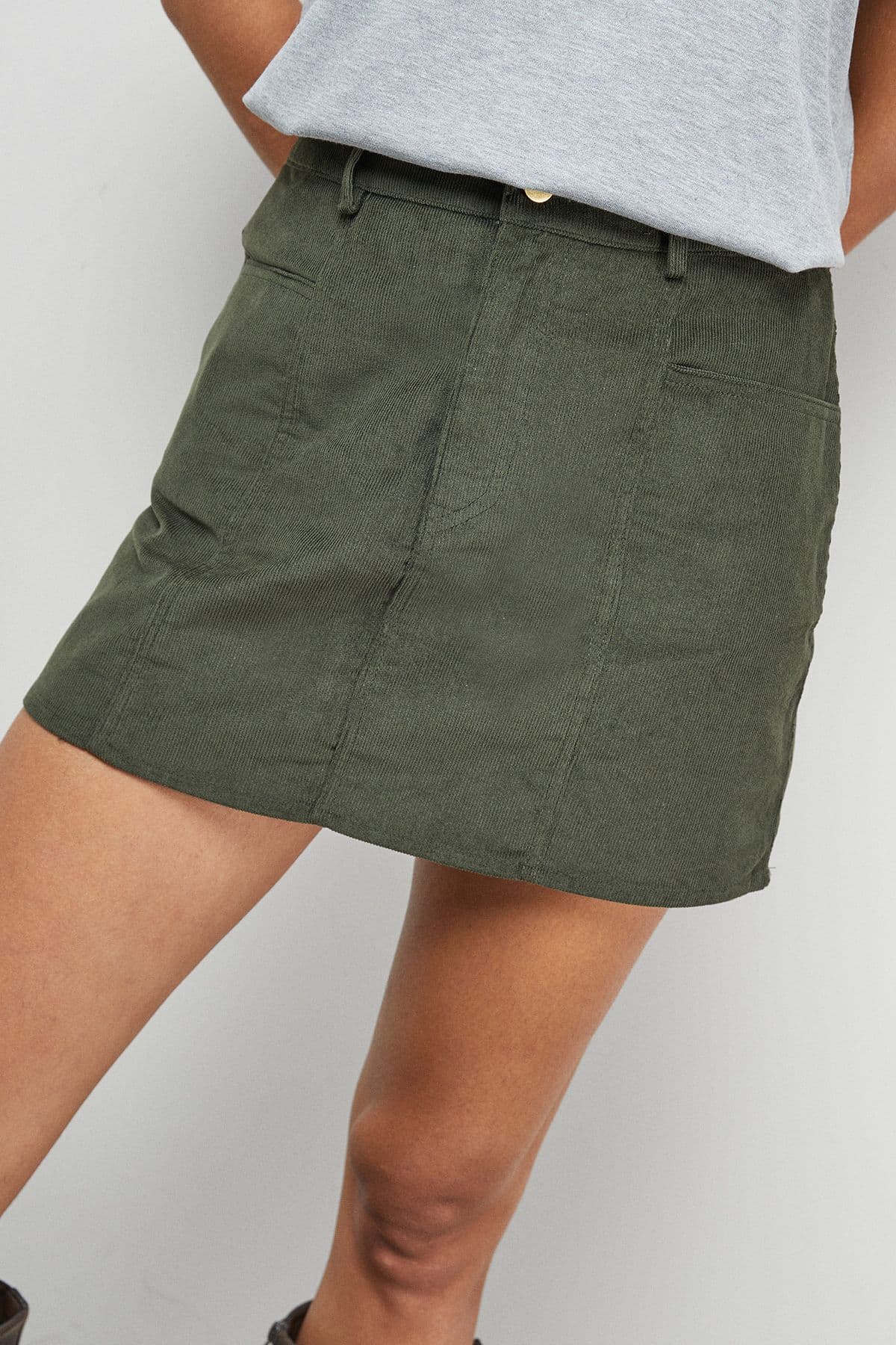 Warehouse Women's Cord Micro Mini Skirt in Khaki