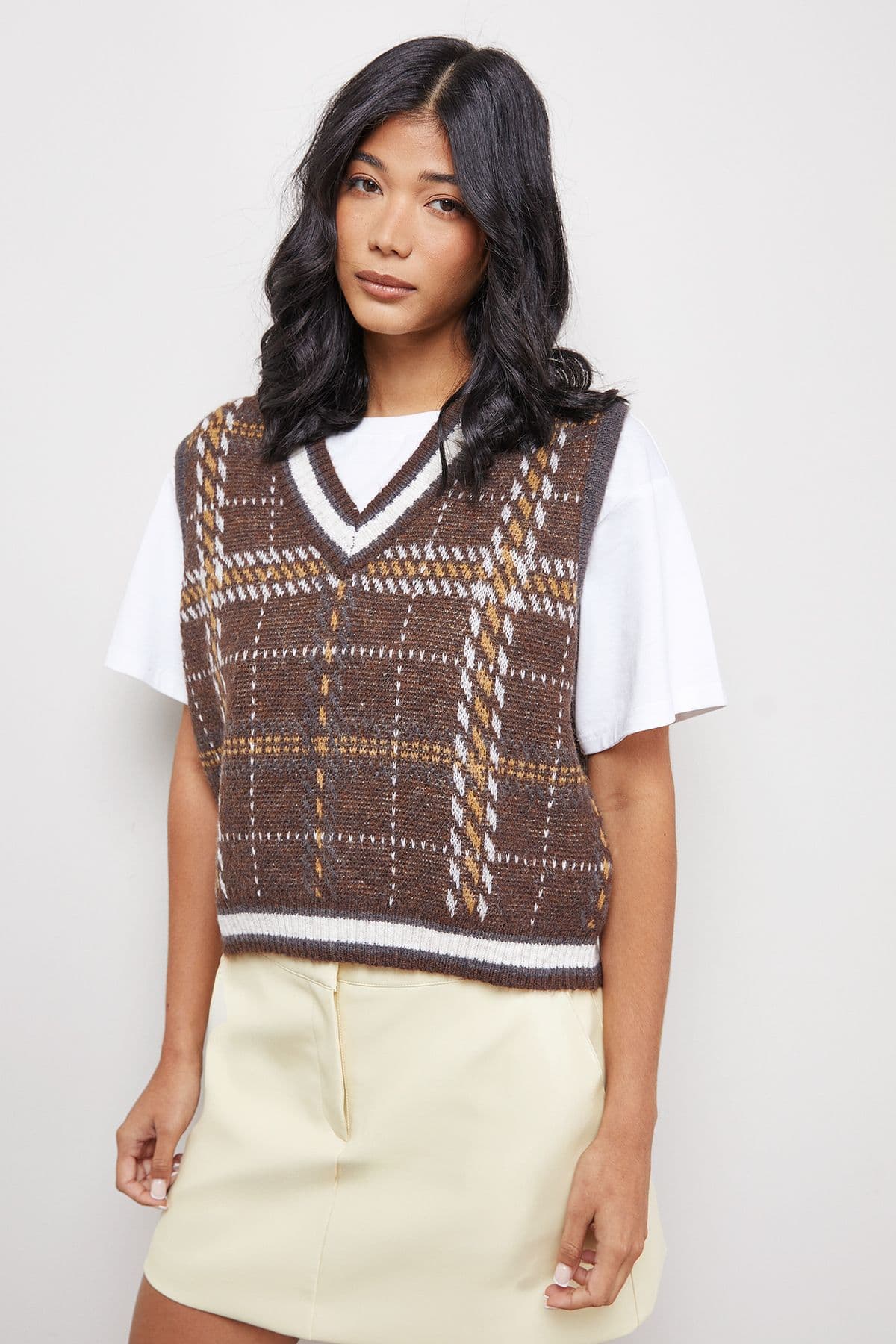 Warehouse Women's Check Mini Tank in Brown
