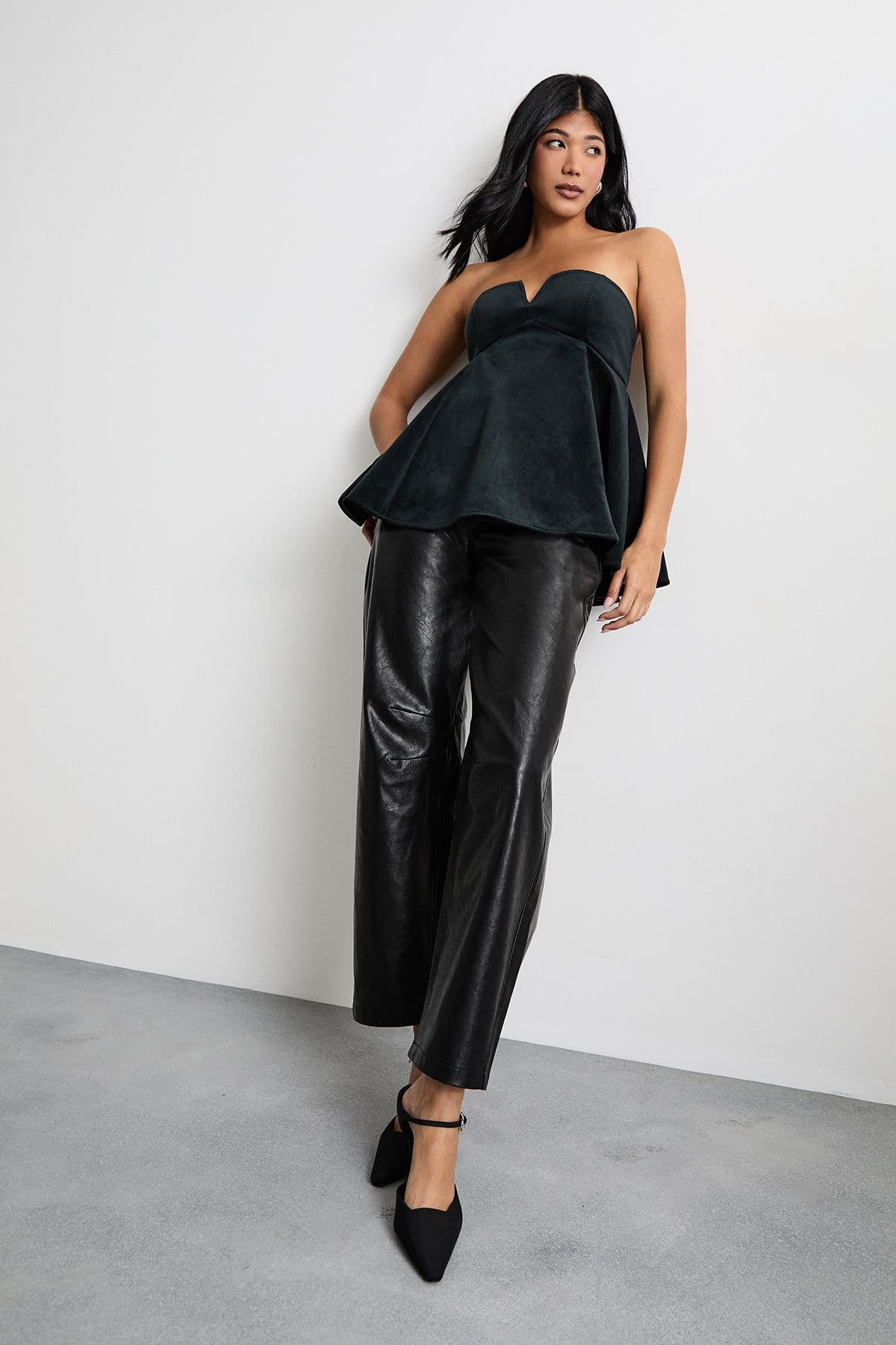 Warehouse Women's Bonded Velvet Tailored Bustier Top in Black