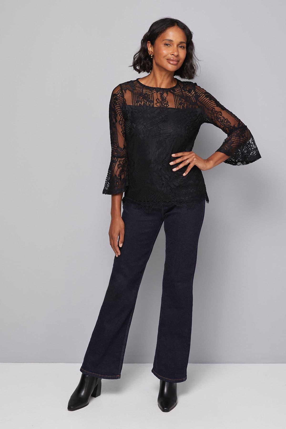 Wallis Women's Occasion Lace Flare Sleeve Top in Black