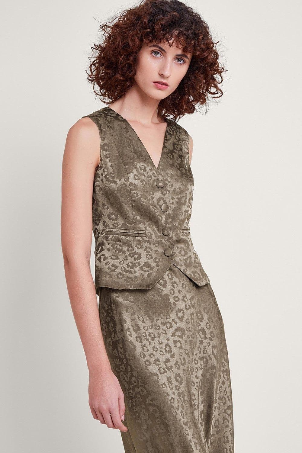 Monsoon Women's Amelia Print Satin Waistcoat in Brown