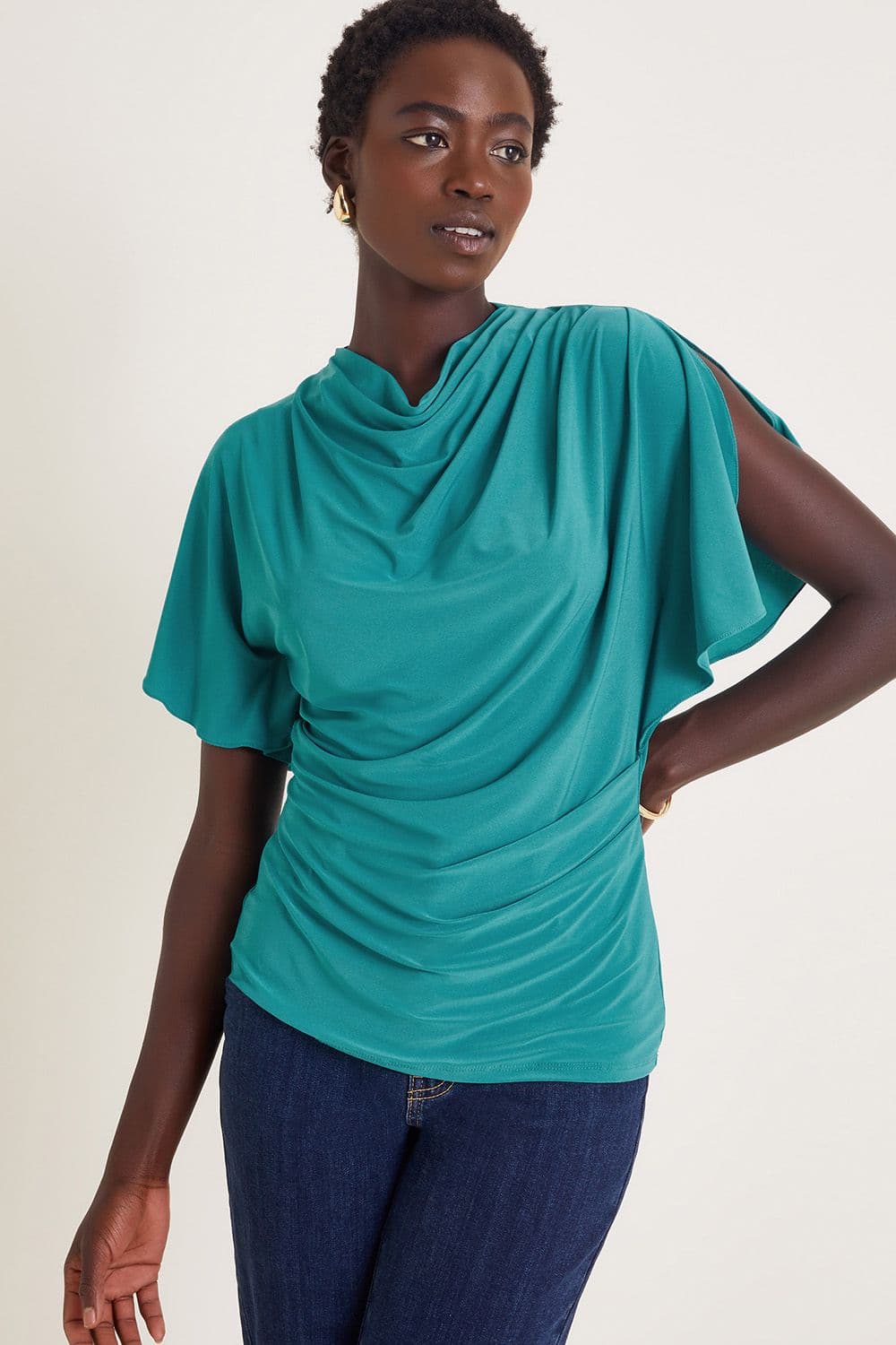 Monsoon Women's Deb Drape Jersey Top in Teal