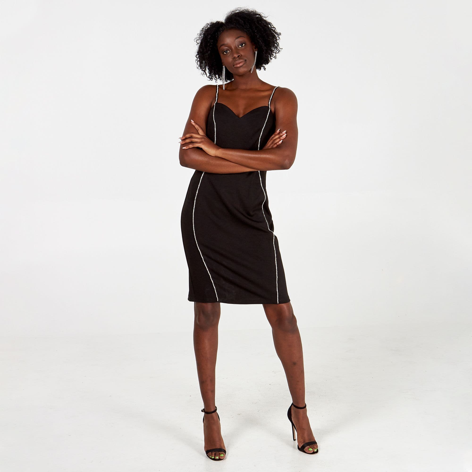 Blue Vanilla Women's Diamante Detail Bodycon Dress in Black