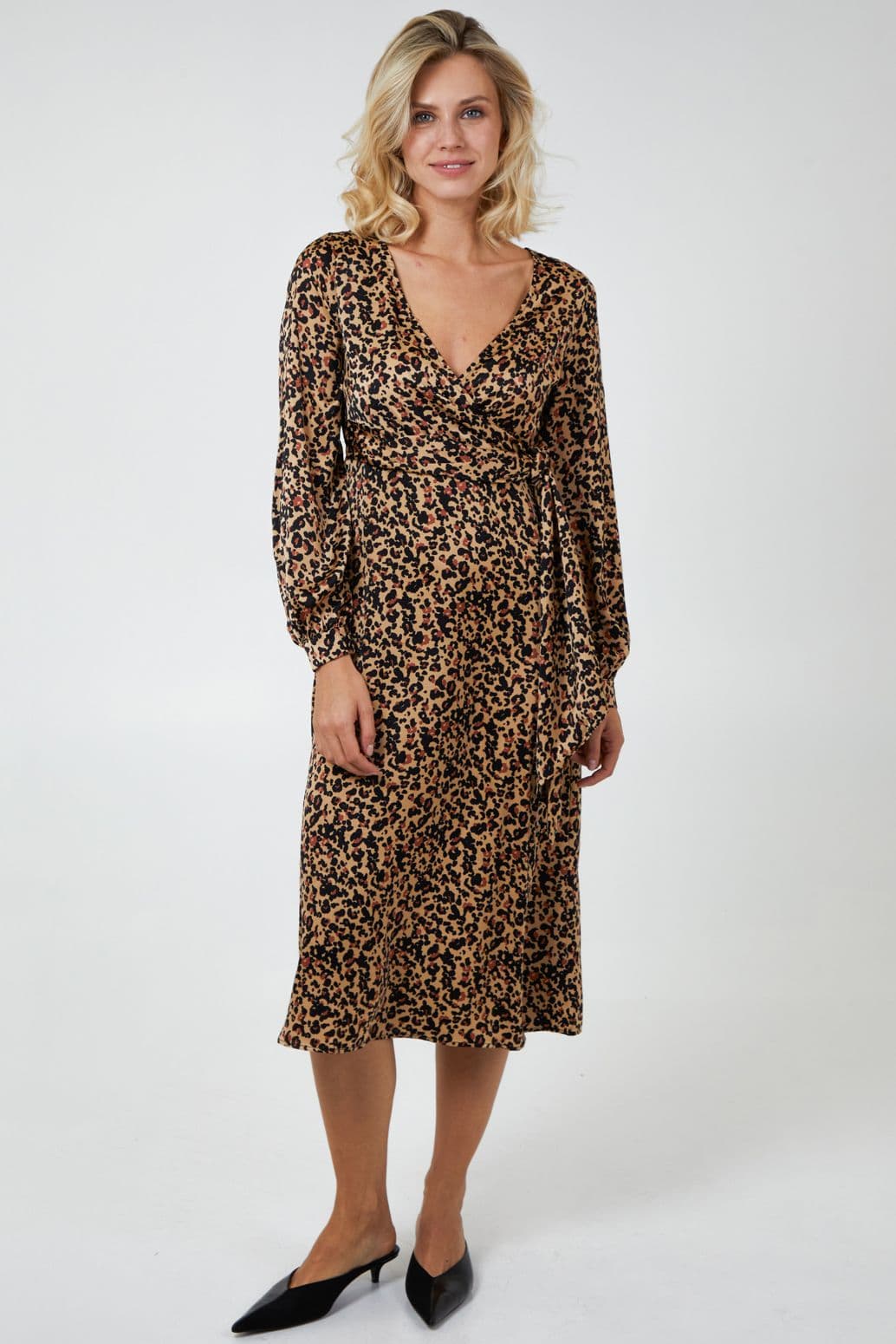 Blue Vanilla Women's Draped Waist Wrap Dress in Brown