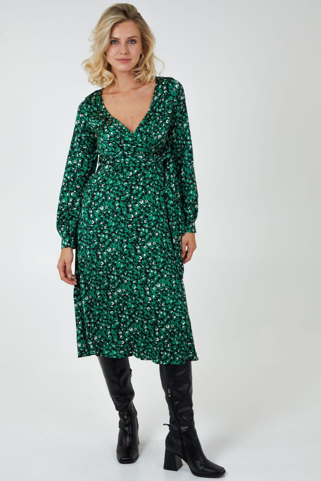 Blue Vanilla Women's Draped Waist Wrap Dress in Green