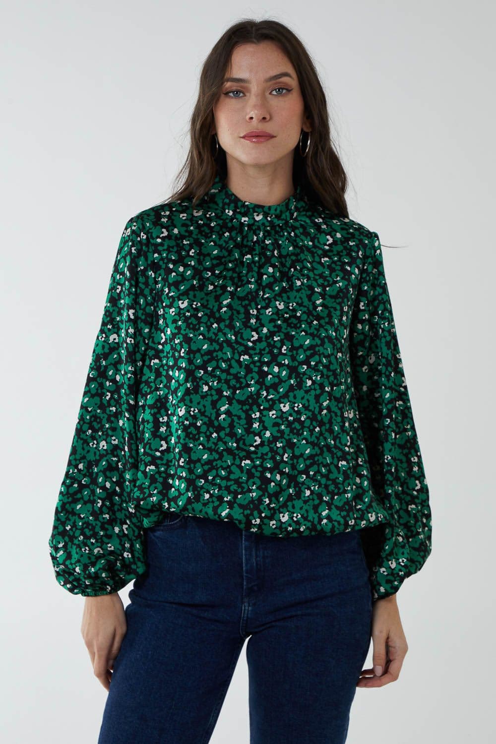 Blue Vanilla Women's Satin Blouson Top in Green