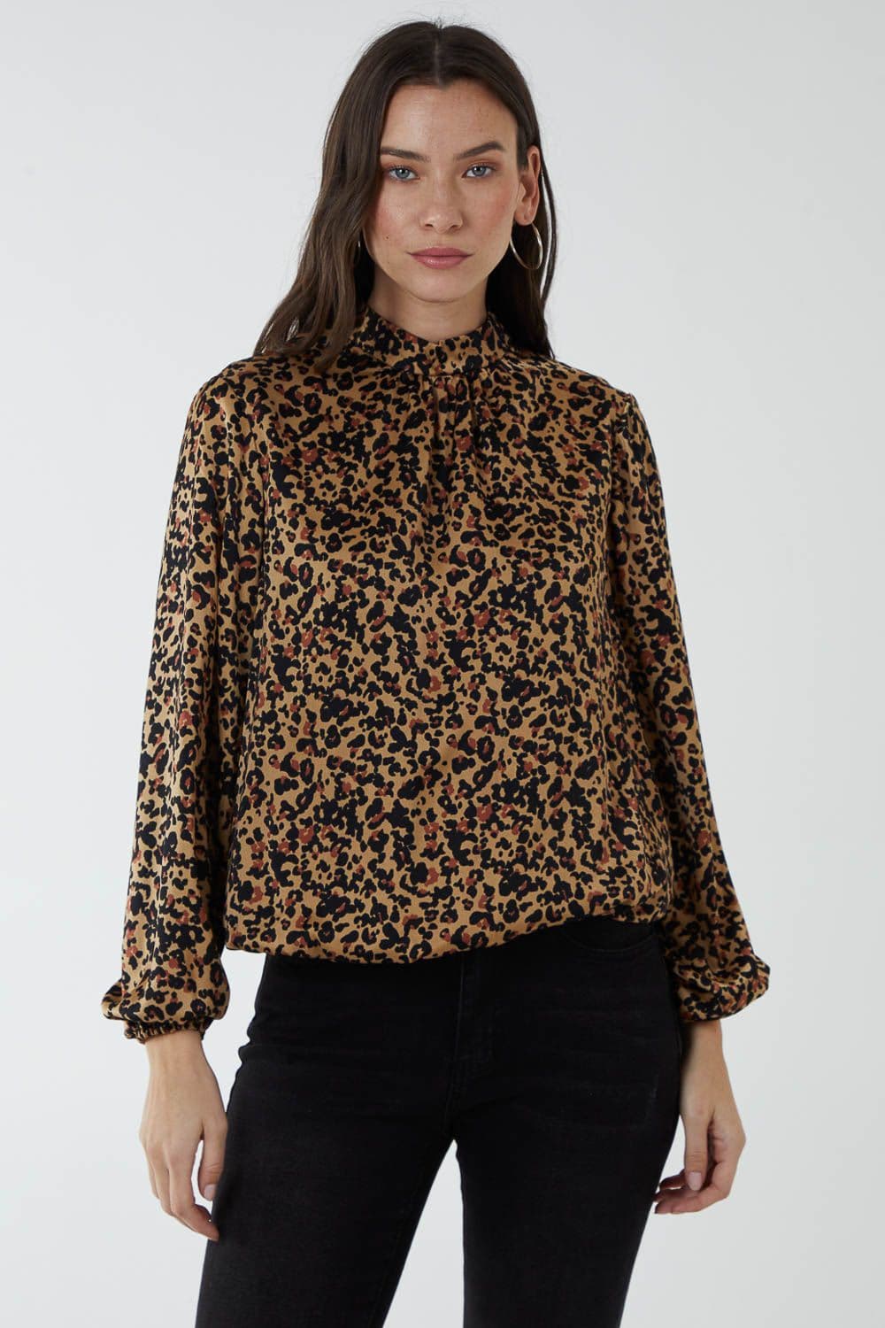 Blue Vanilla Women's Satin Blouson Top in Brown