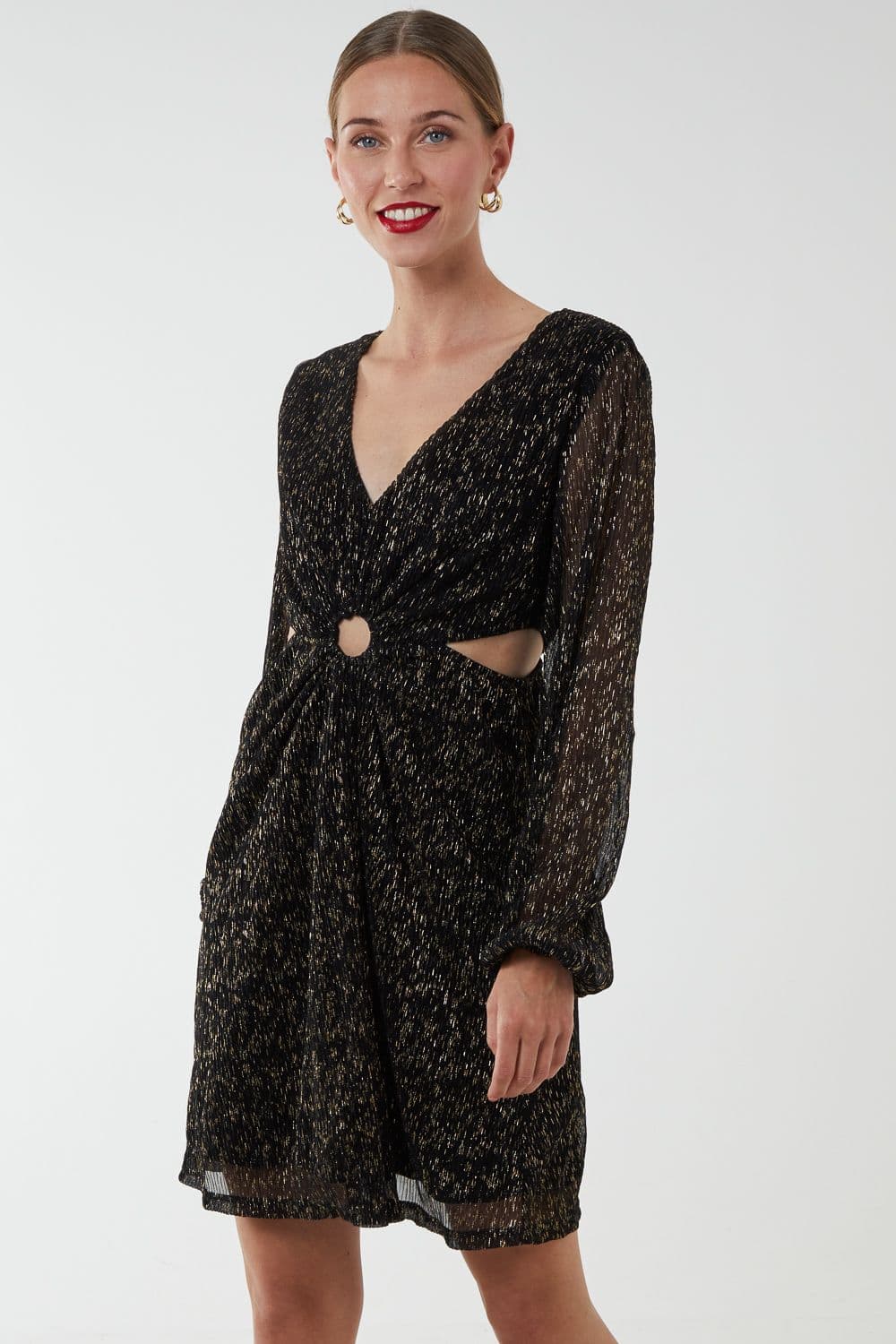 Blue Vanilla Women's V-Neck Long Sleeve Dress in Black