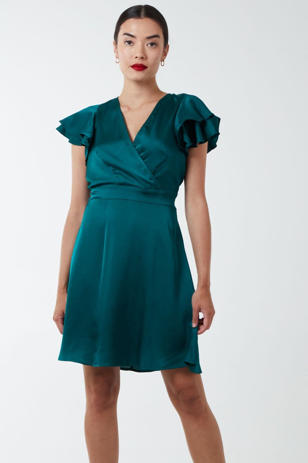 Blue Vanilla Women's Double Angel Sleeve Wrap Dress in Green