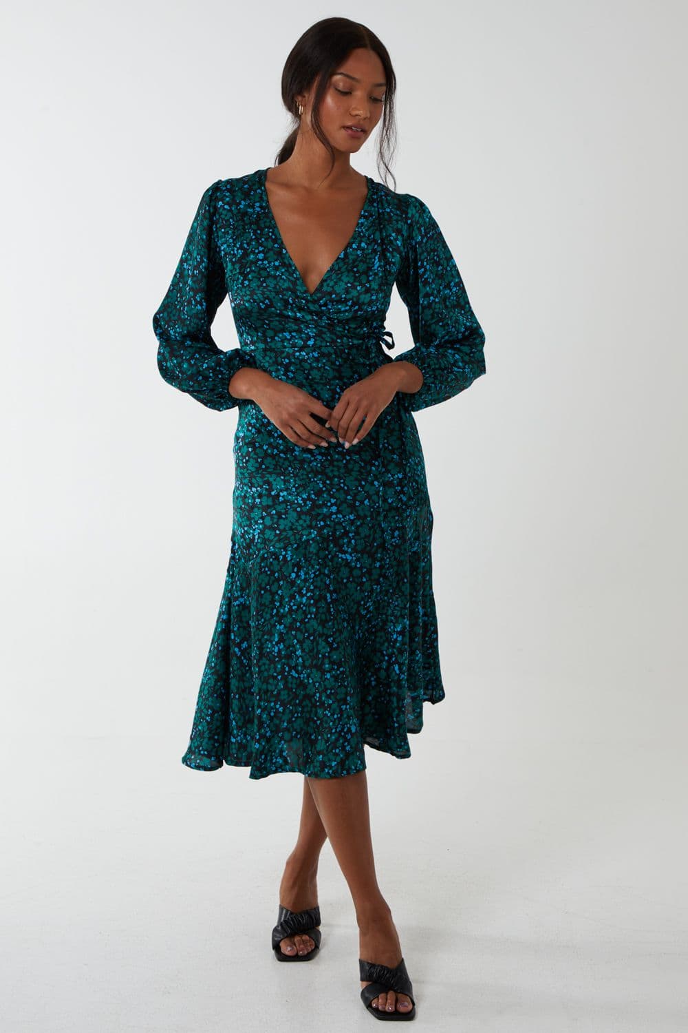 Blue Vanilla Women's Wrap Front Midi Dress in Green