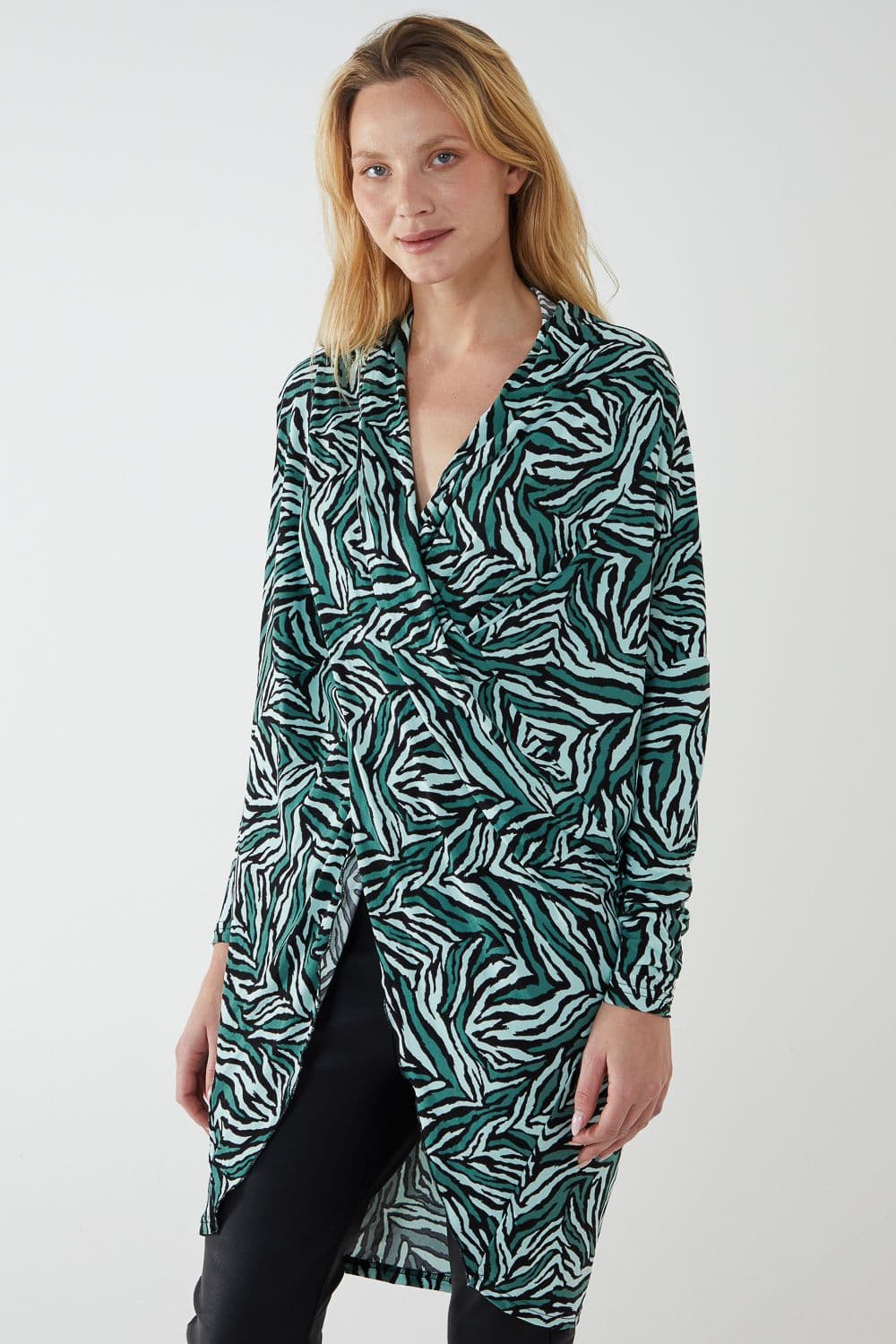 Blue Vanilla Women's Draped Dip Hem Top in Green