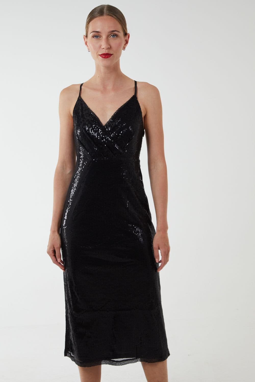 Blue Vanilla Women's Wrap Front Cami Midi Dress in Black