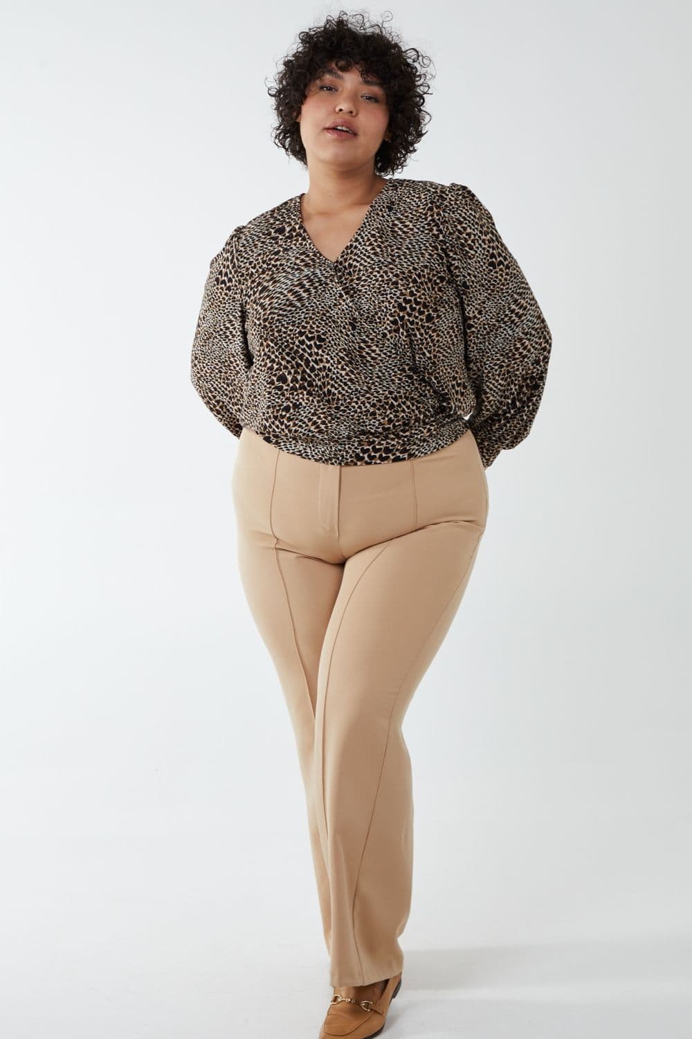 Blue Vanilla Women's Curve Wrap Front Deep Hem Band Top in Brown