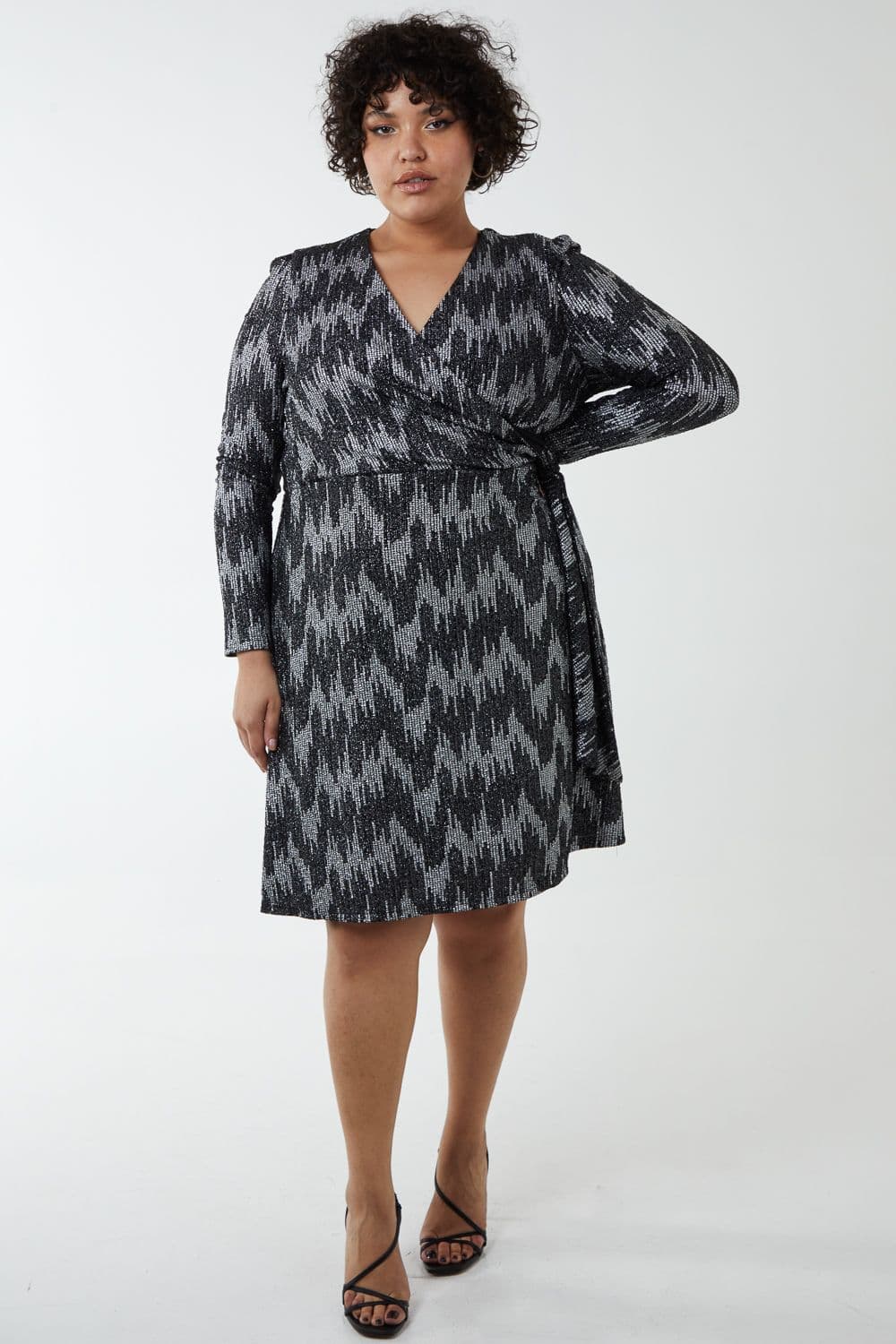 Blue Vanilla Women's Curve Fixed Wrap Skater Dress With Tie in Silver