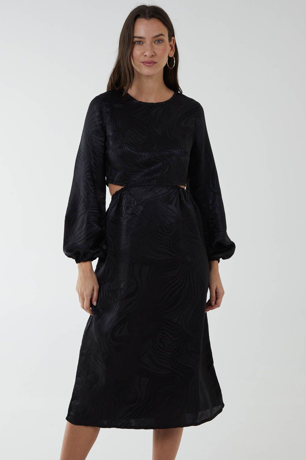 Blue Vanilla Women's Crew Neck Cut Out Midi Dress in Black