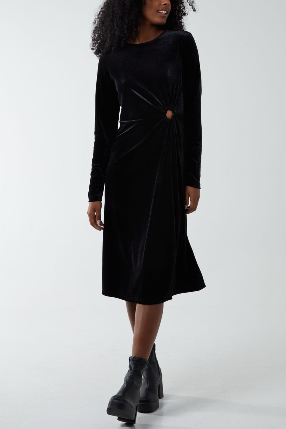 Blue Vanilla Women's High Neck With Keyhole Detail & Long Sleeve Dress in Black