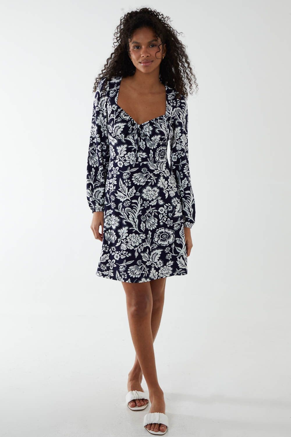 Blue Vanilla Women's Neck Shirred Midi Tiered Dress in Navy