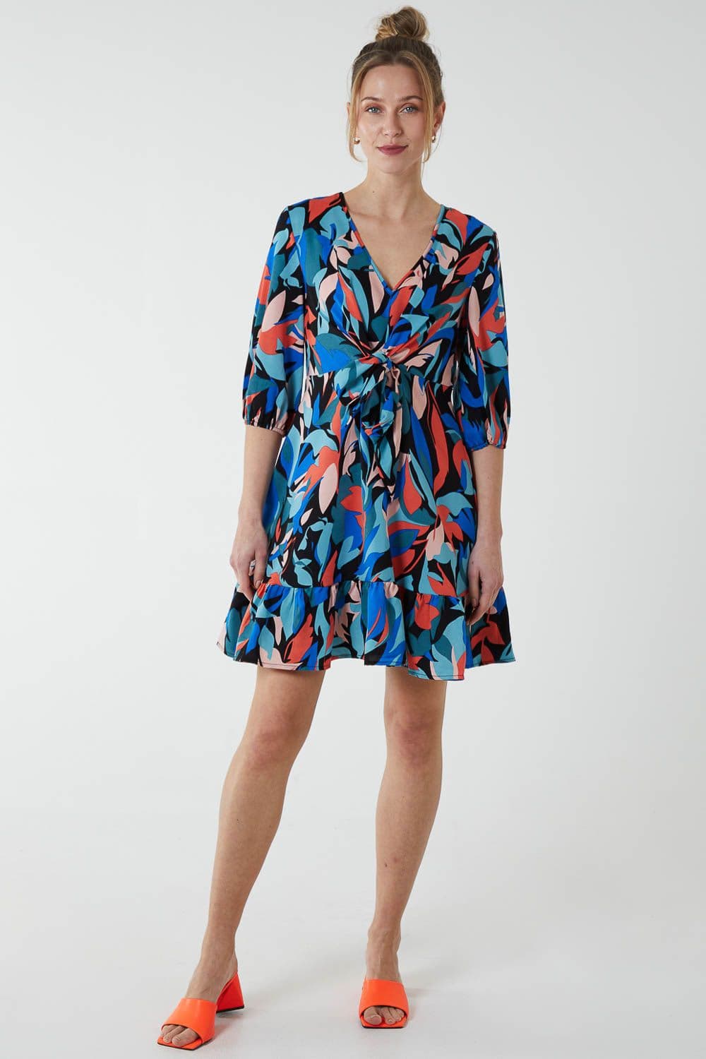 Blue Vanilla Women's Tie Front 3/4 Sleeve Dress
