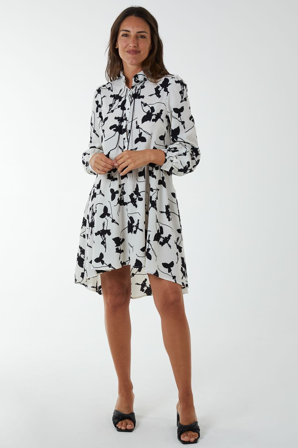 Blue Vanilla Women's Mandarin Collar High Low Mini Dress in Cream