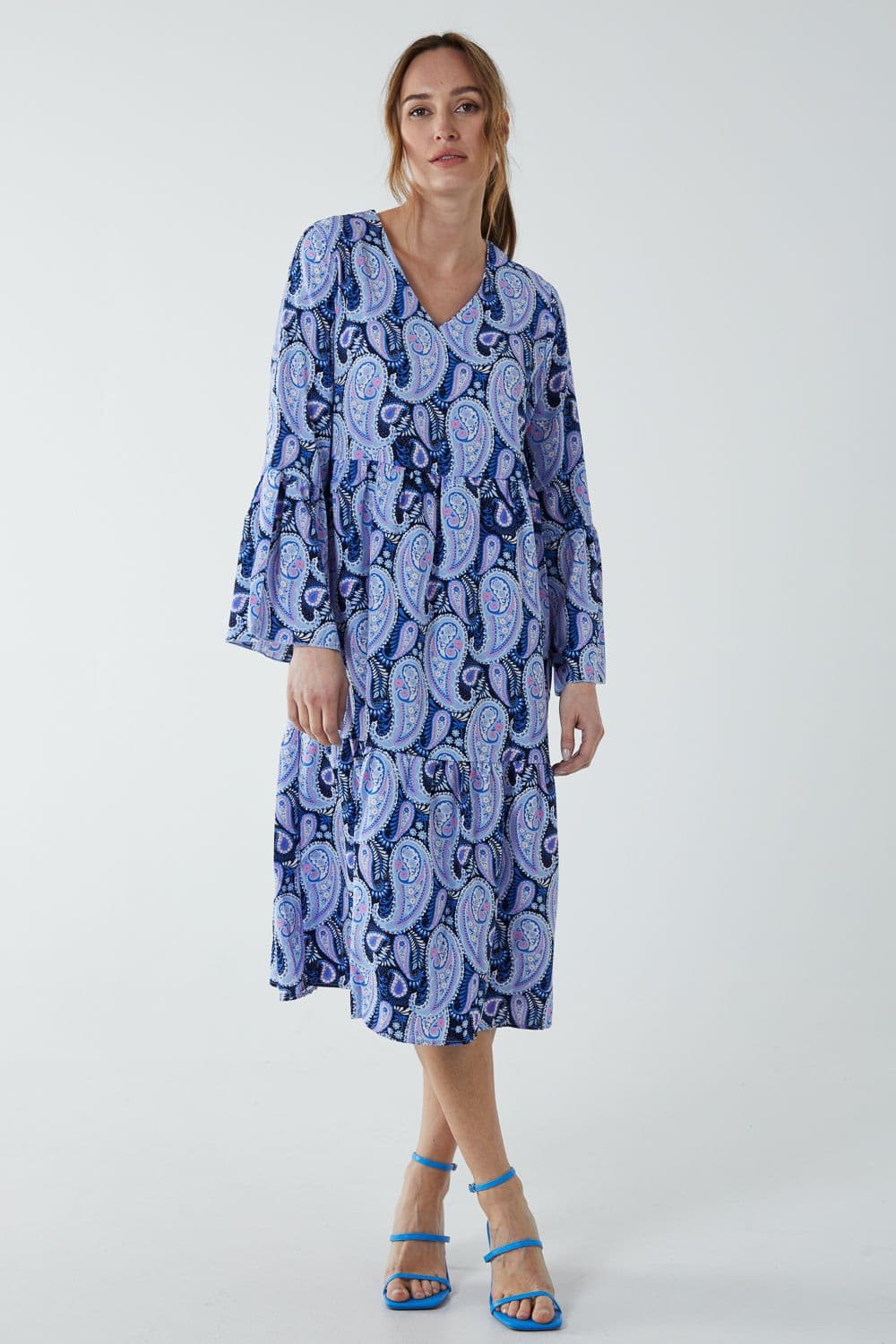 Blue Vanilla Women's Paisley V Neck Dress in Blue