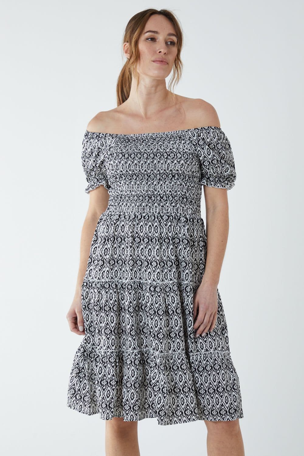 Blue Vanilla Women's Puff Sleeve Shirred Dress in White