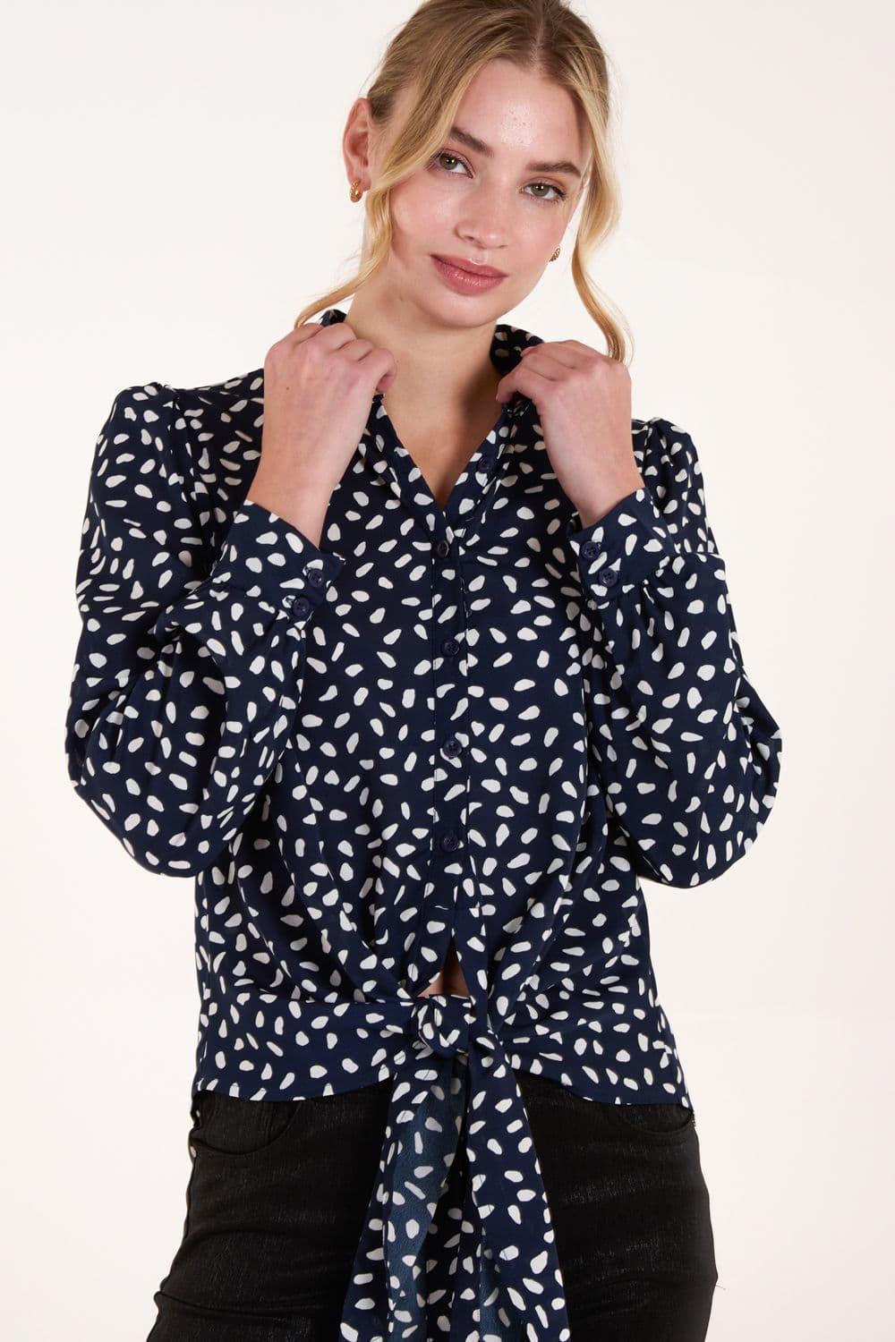 Blue Vanilla Women's Abstract Polka Dot Oversized Shirt in Navy