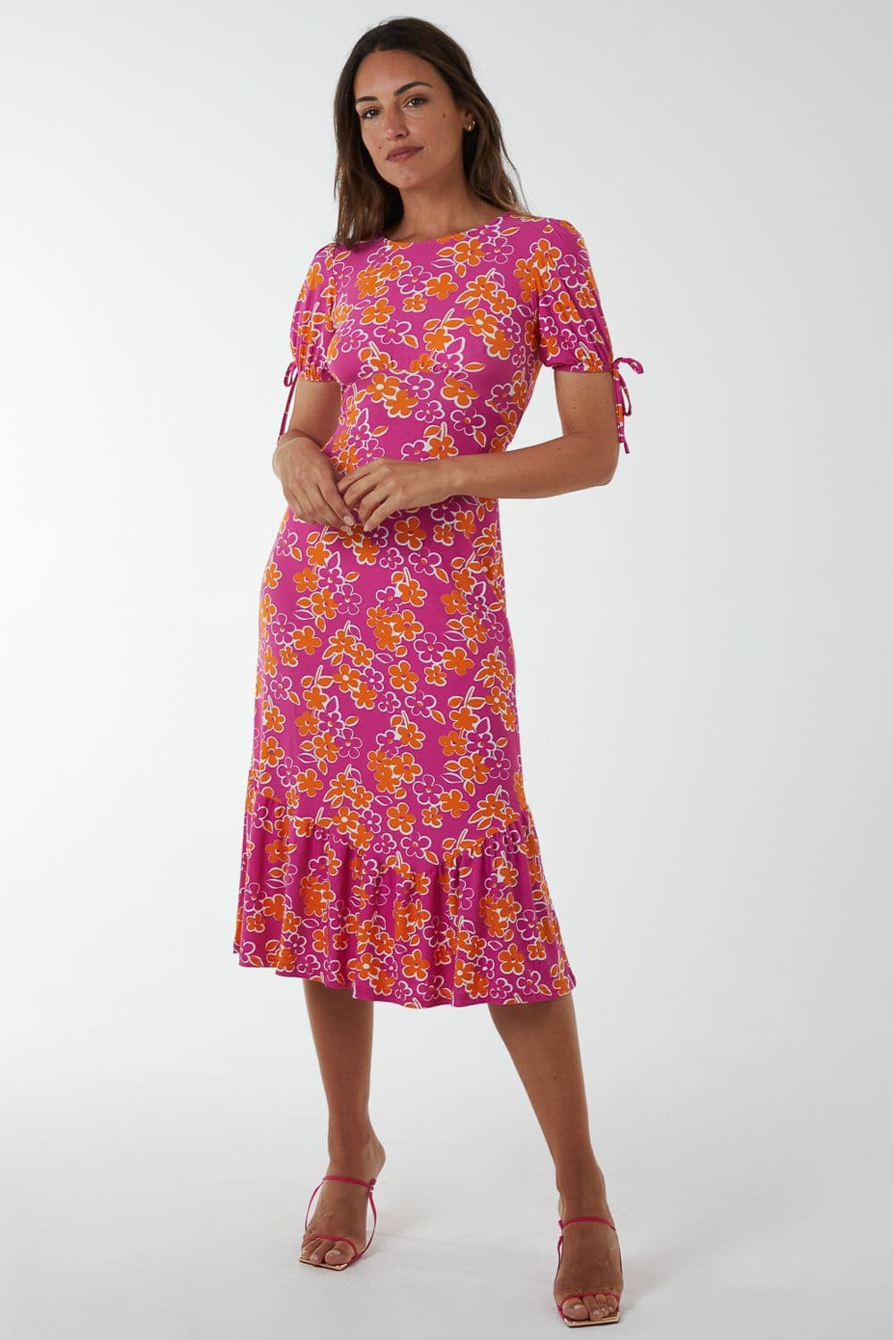 Blue Vanilla Women's Crew Neck Midi Dress With Scrunchie Back Detail in Pink