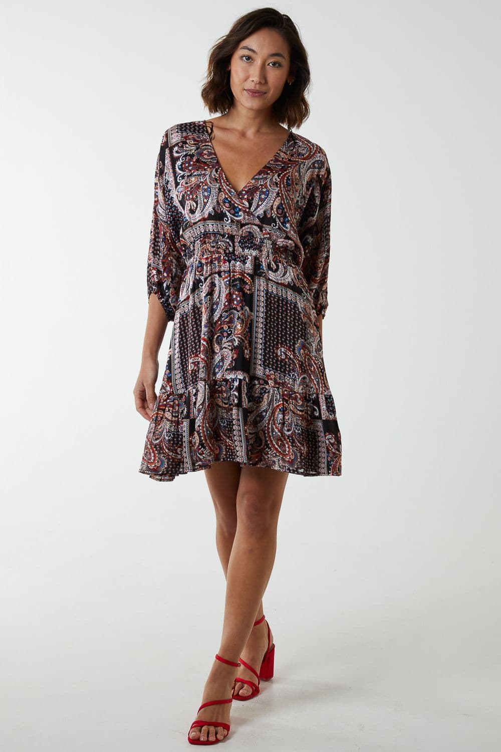 Blue Vanilla Women's Wrap Front Kimono Sleeve Dress in Black