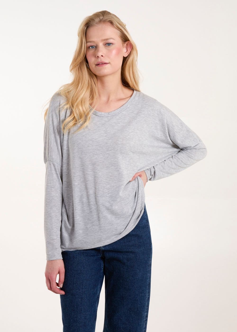 Blue Vanilla Women's Batwing High Low Top in Grey