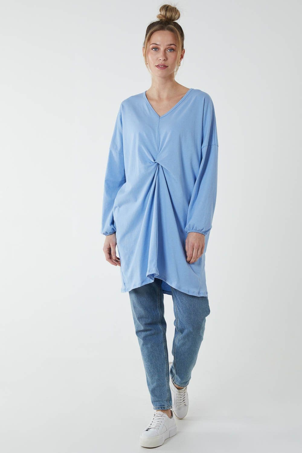 Blue Vanilla Women's Twist Front Cotton Tunic With Side Pocket in Blue