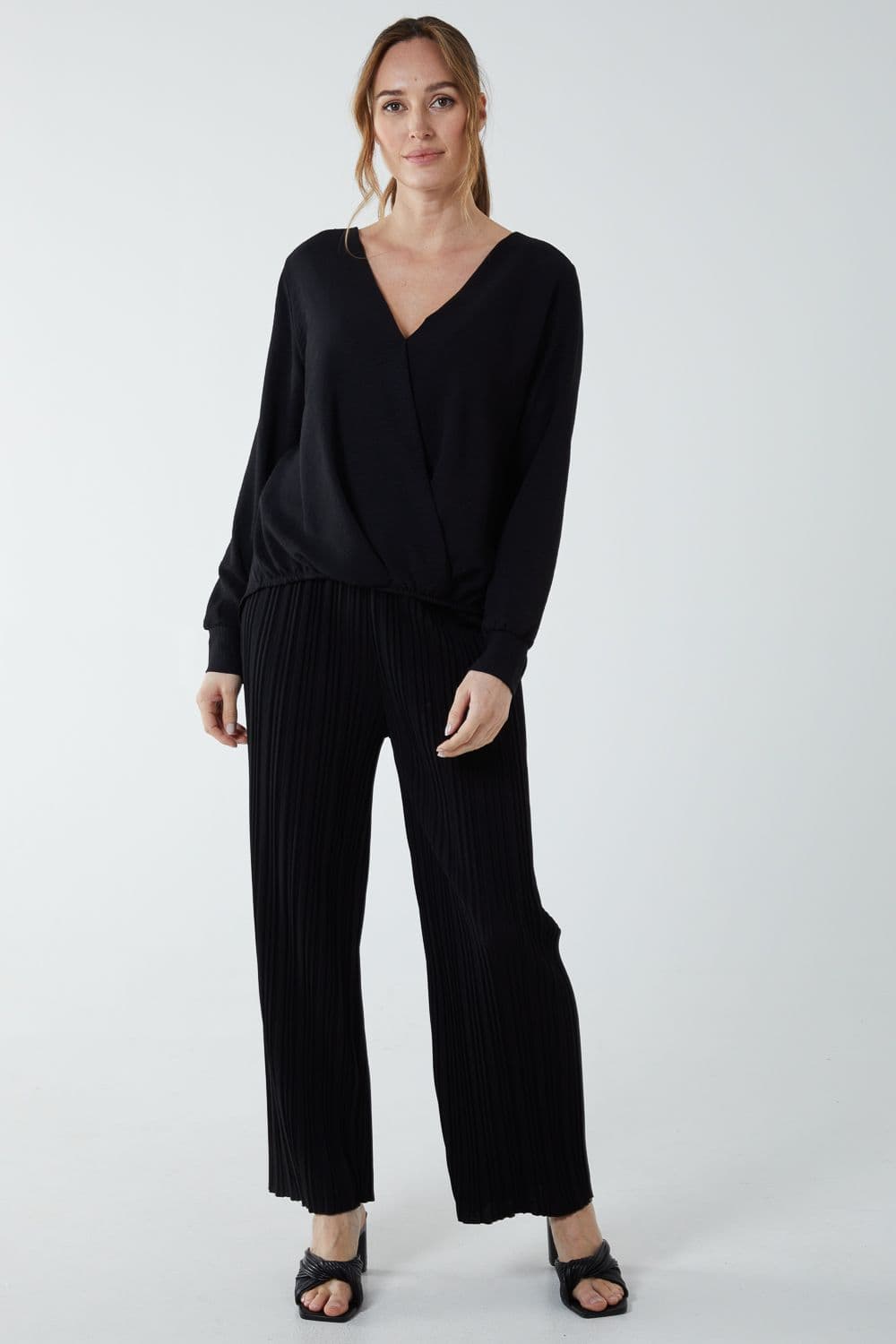 Blue Vanilla Women's Crossover Woven Plain Blouse in Black