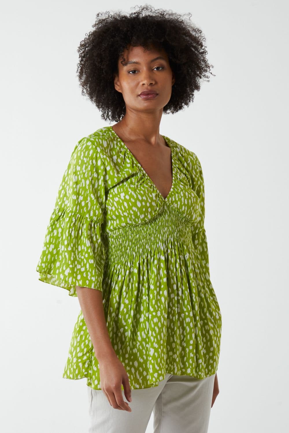 Blue Vanilla Women's Shirred Bust Top in Lime