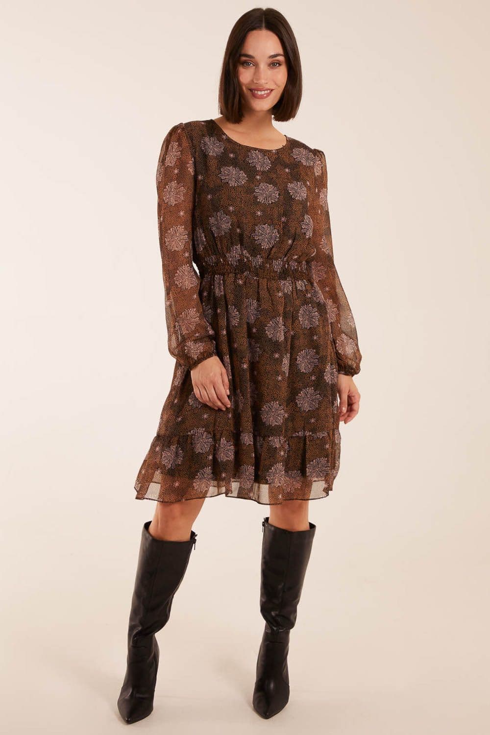 Blue Vanilla Women's Shirred Mini Dress in Brown