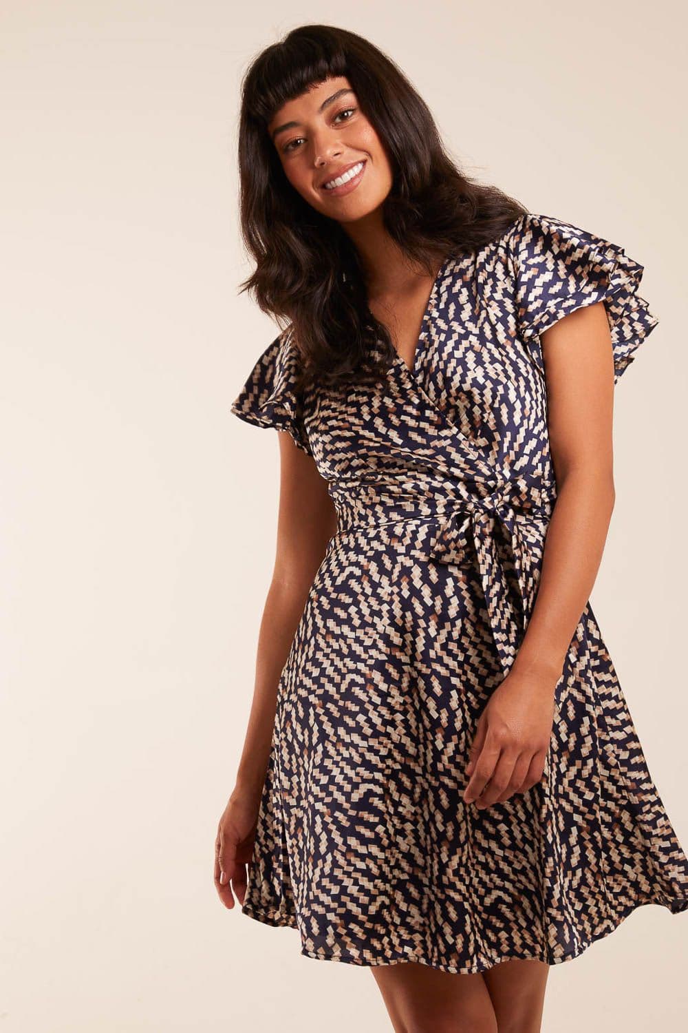 Blue Vanilla Women's Wrap Ruffle Mini Dress in Navy