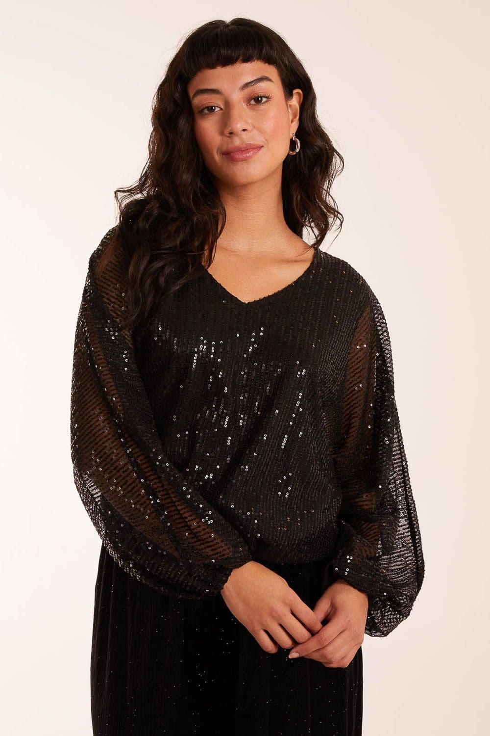 Blue Vanilla Women's Sequin Batwing Blouse in Black