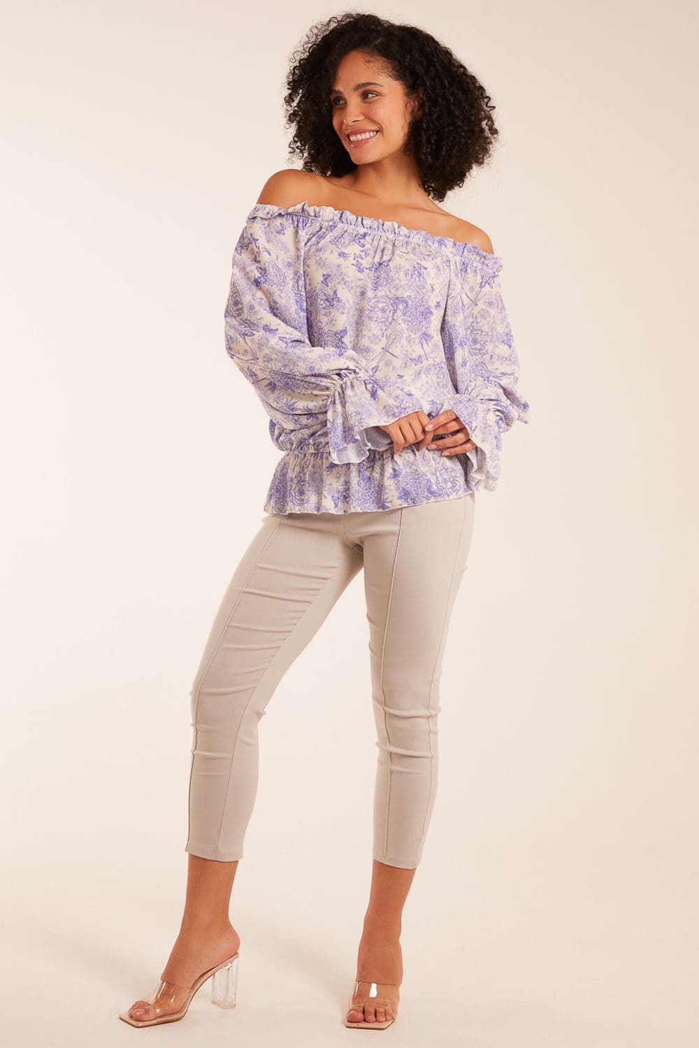 Blue Vanilla Women's Butterfly Floral Print Gypsy Chiffon Blouse in Blue