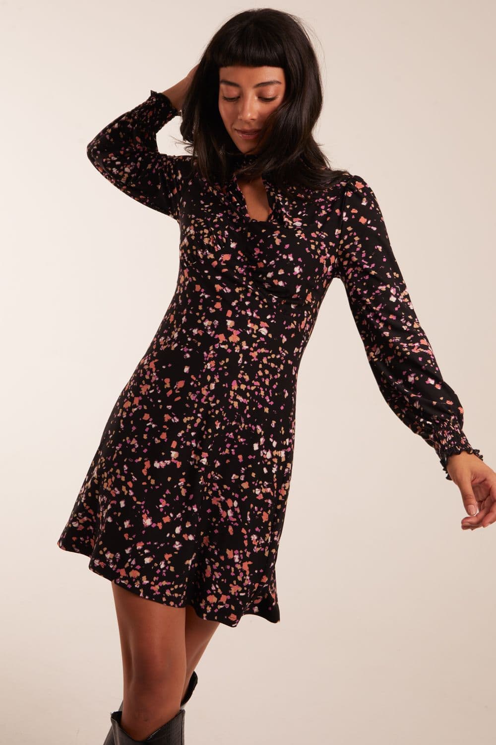 Blue Vanilla Women's High Neck Keyhole Mini Dress in Black