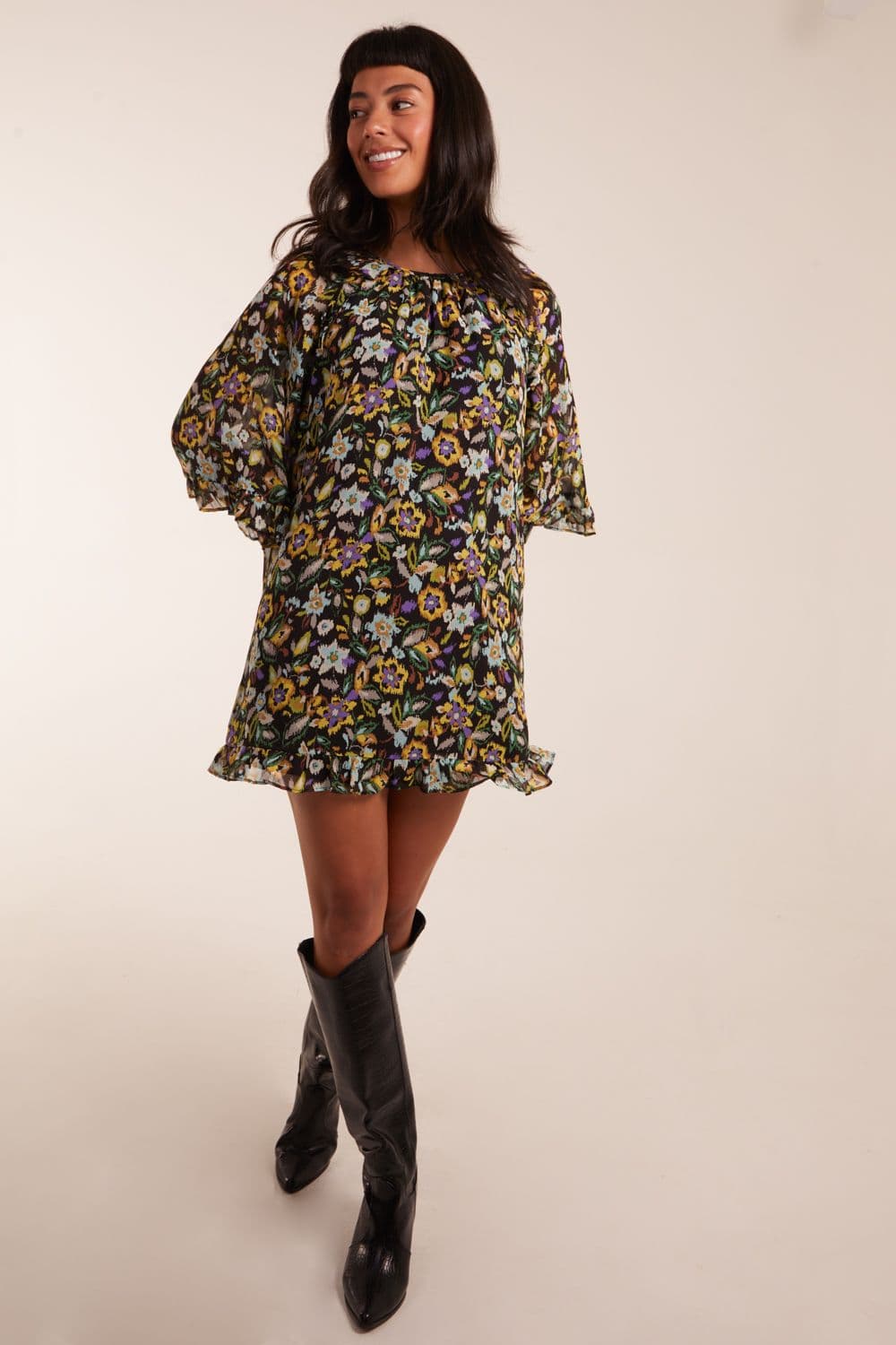 Blue Vanilla Women's Floral Raglan Sleeve Tunic Dress