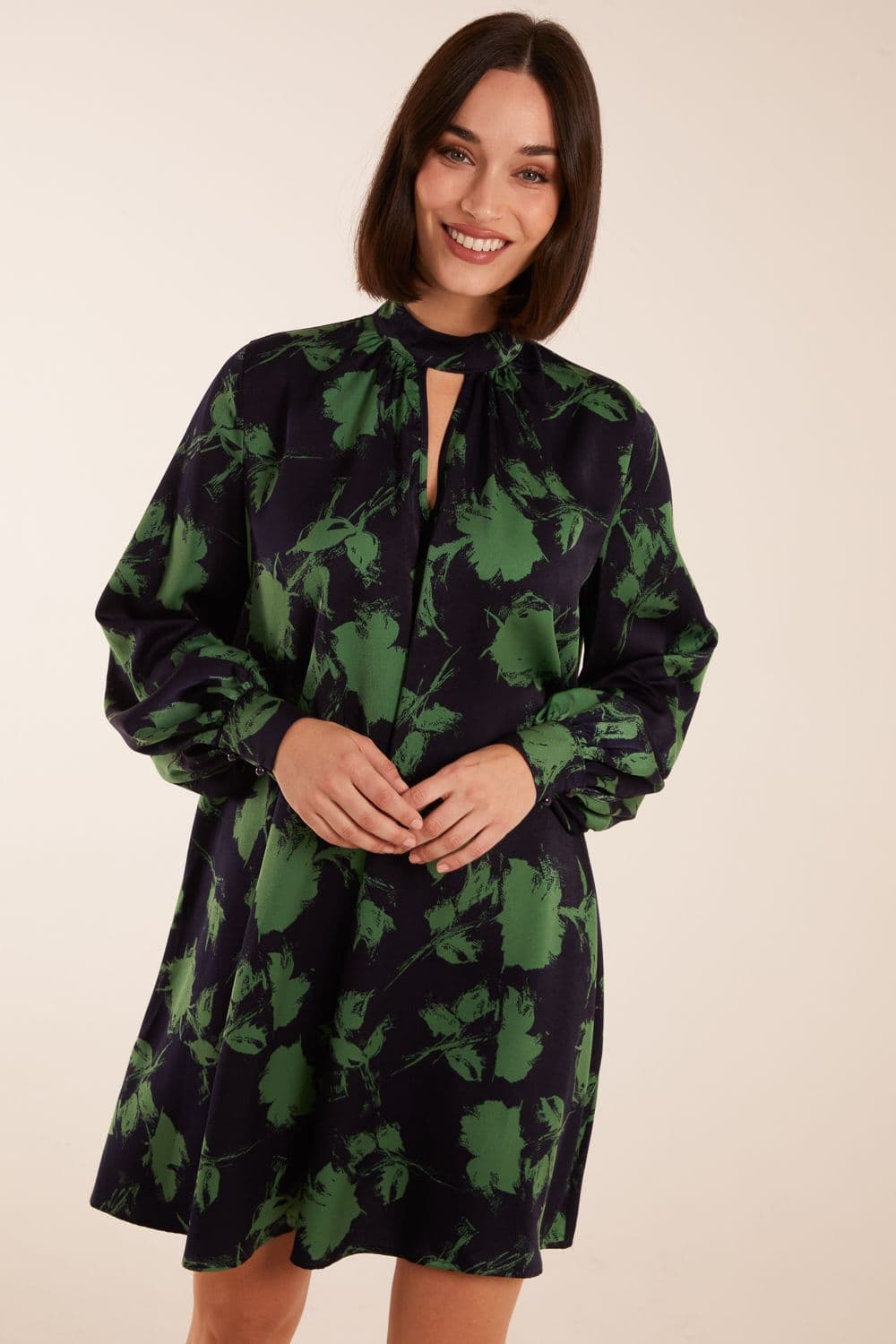 Blue Vanilla Women's Abstract High Neck Keyhole Shift Dress in Navy