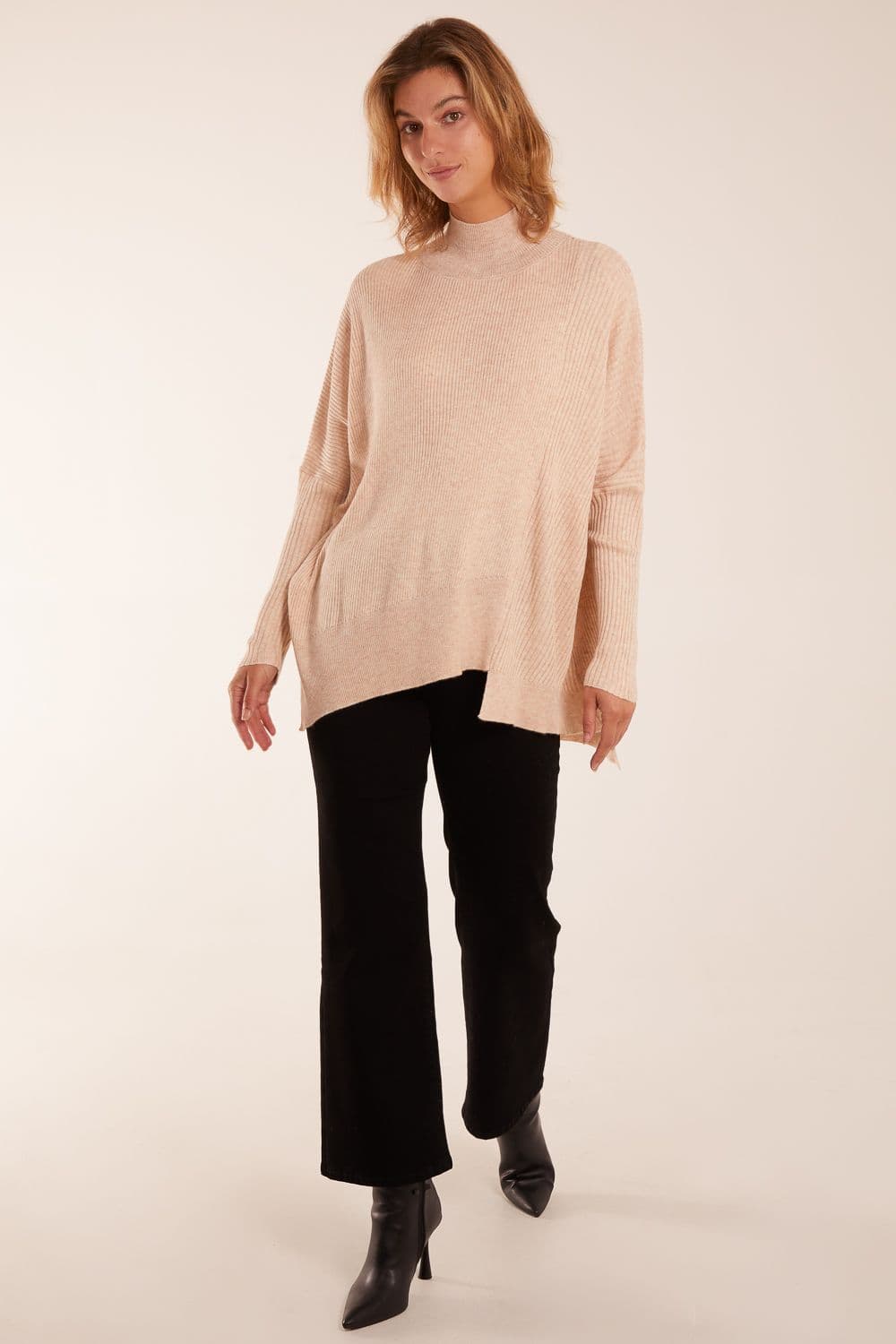Blue Vanilla Women's Asymmetric Hem Detail Jumper in Stone