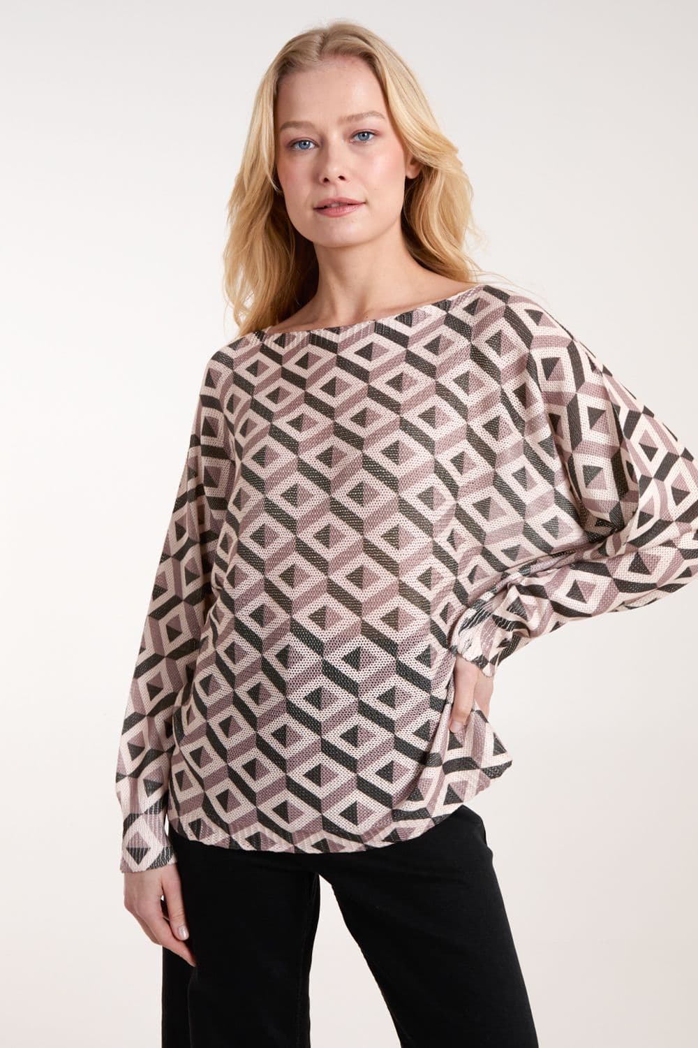 Blue Vanilla Women's Geometric Print Top in Khaki