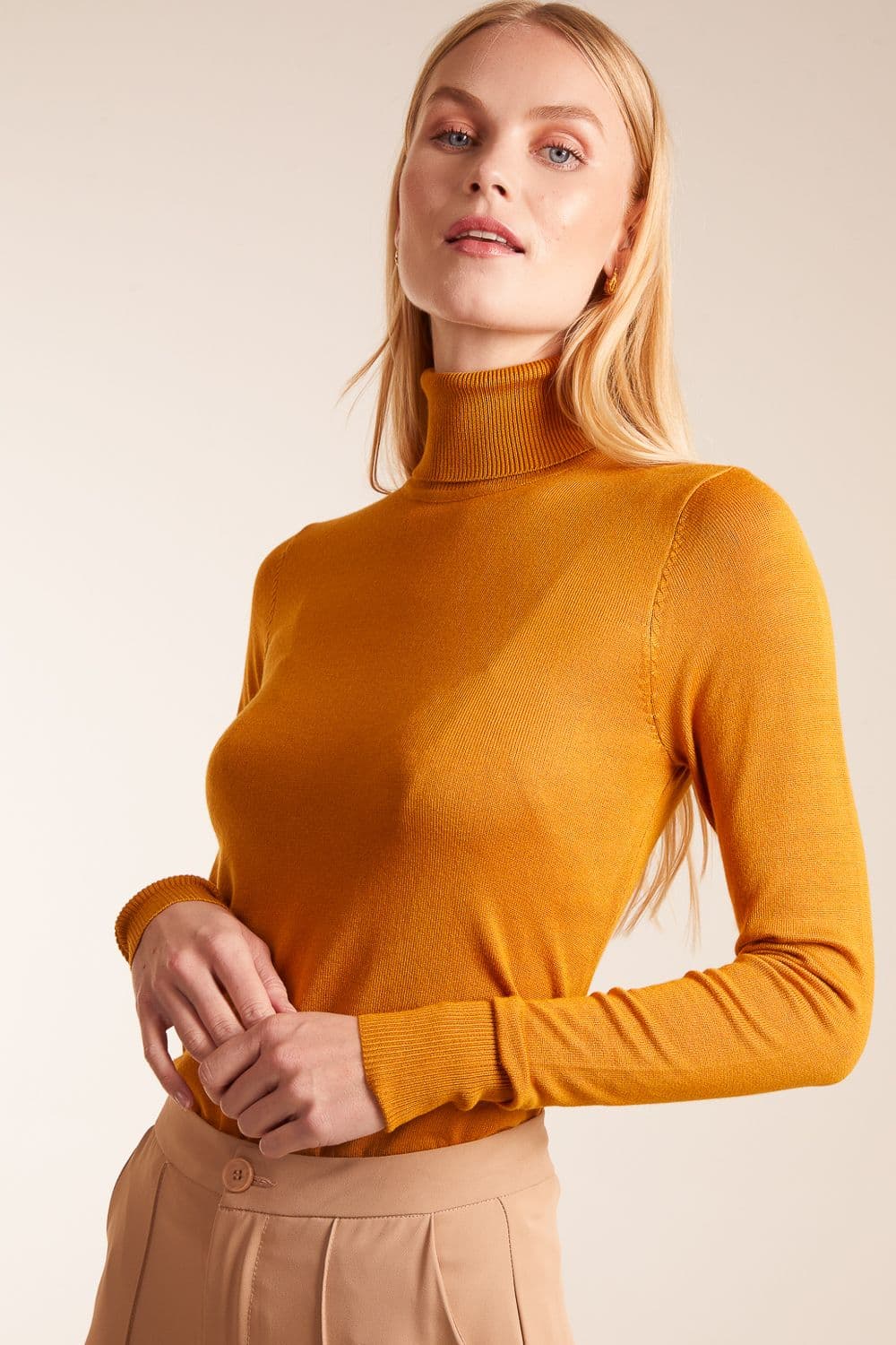Blue Vanilla Women's Roll Neck Jumper in Mustard