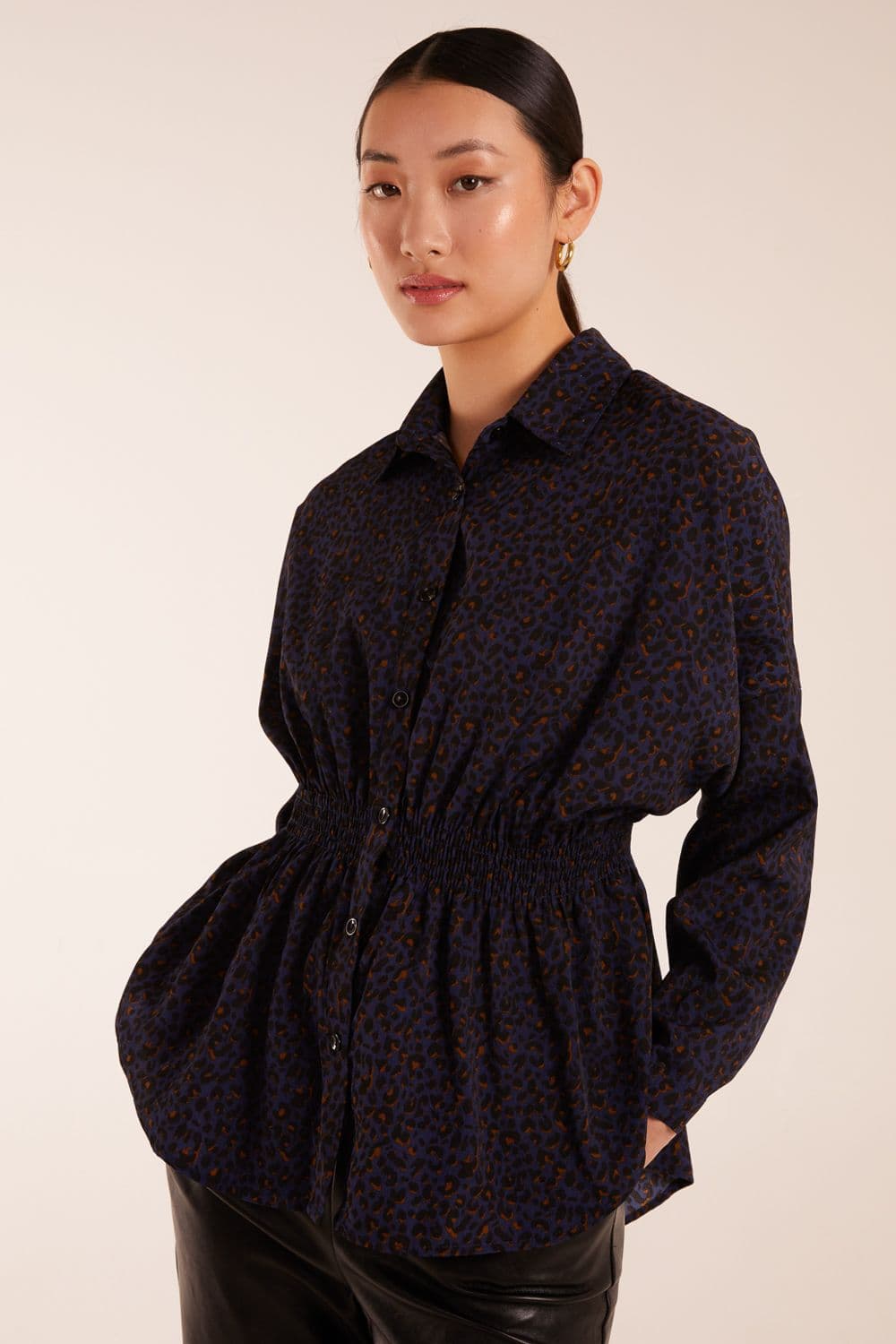 Blue Vanilla Women's Shirred Batwing Shirt in Navy