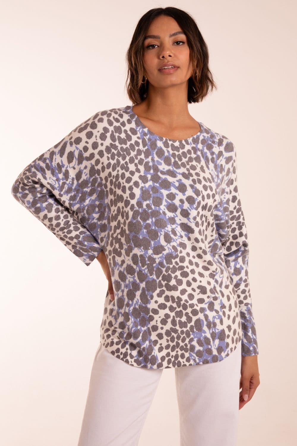 Blue Vanilla Women's Coloured Leopard Jumper in Blue