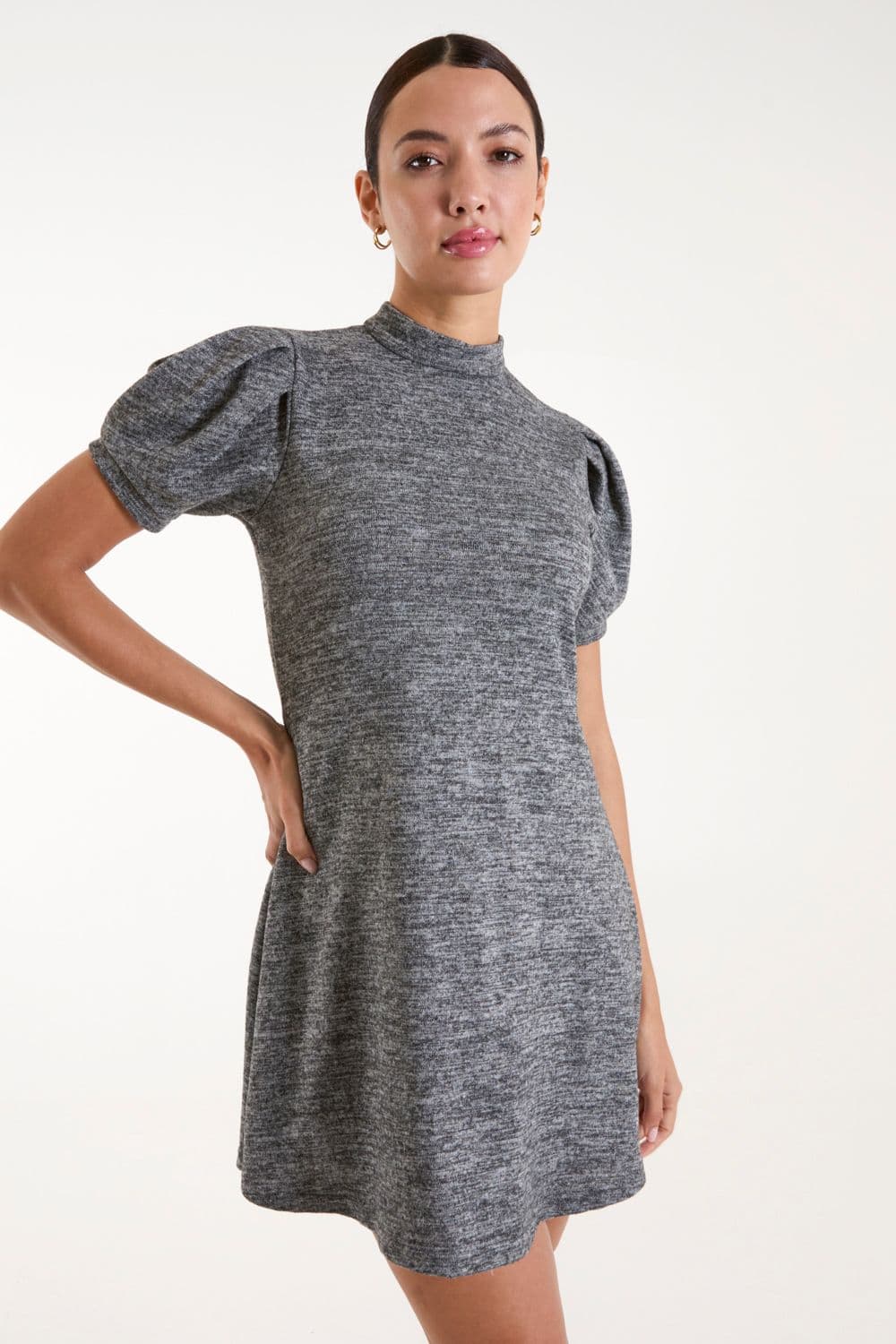 Blue Vanilla Women's Puff Sleeve Smock Dress in Charcoal