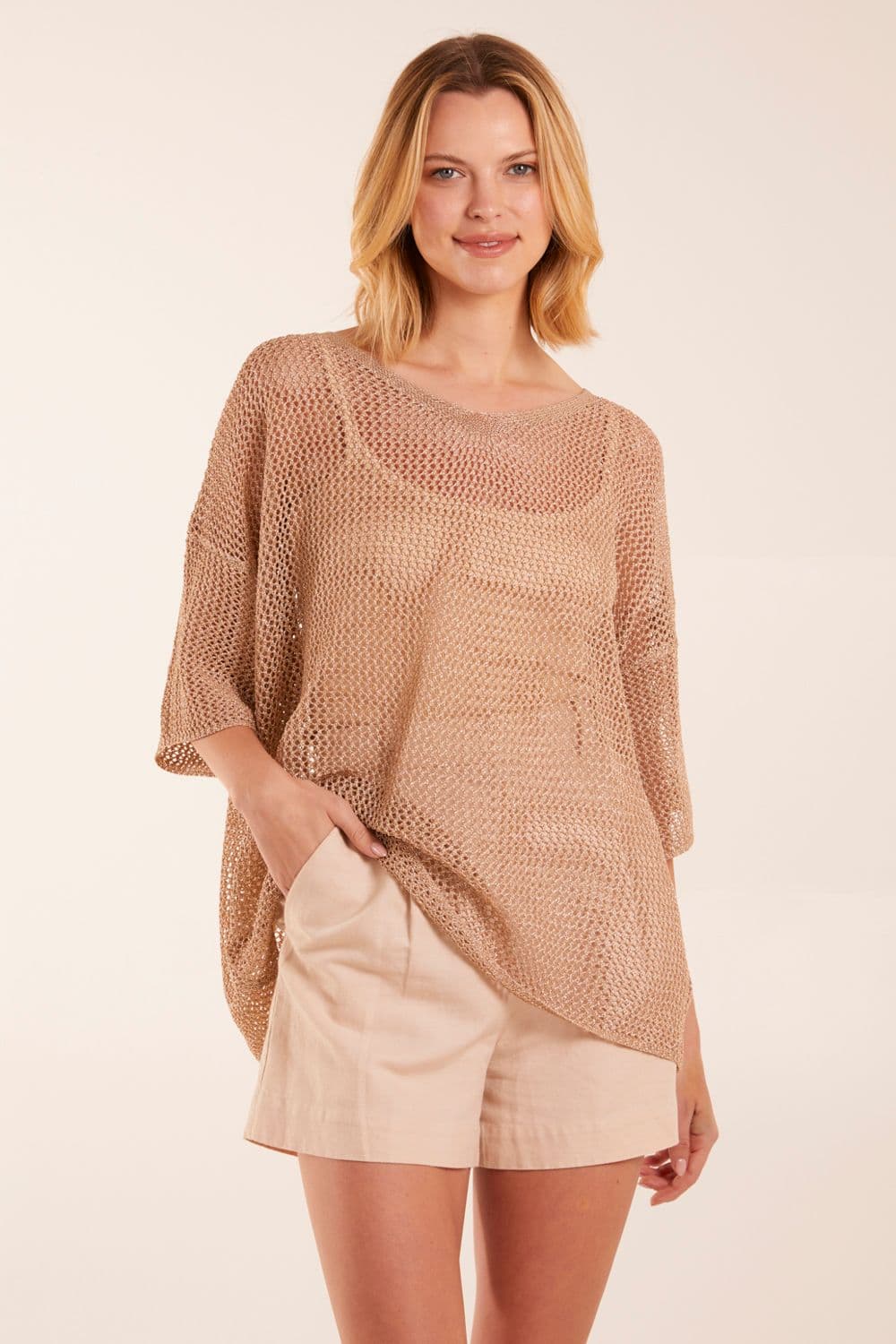 Blue Vanilla Women's V Neck Crochet Top in Gold