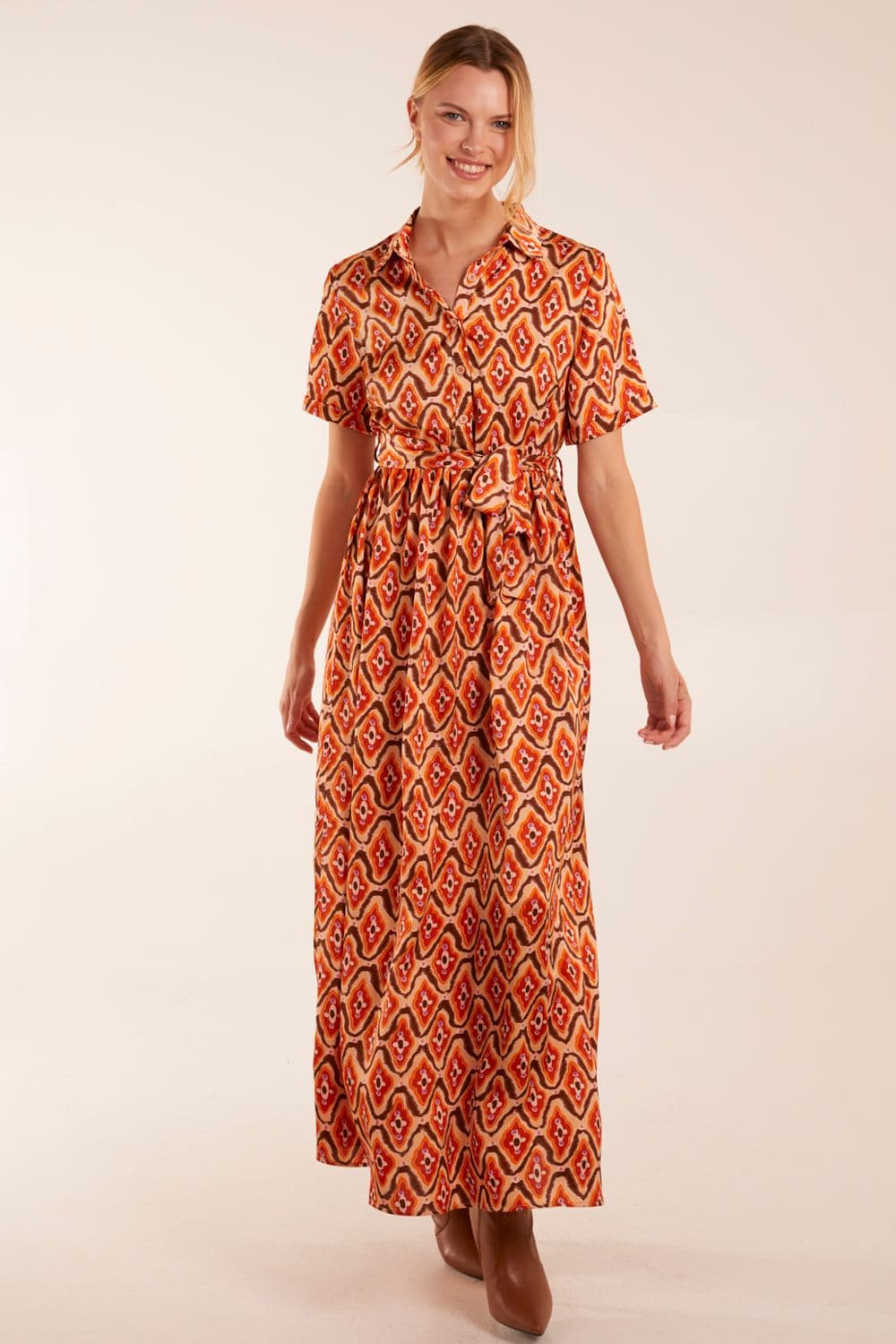 Blue Vanilla Women's Maxi Shirt Belt Dress in Orange